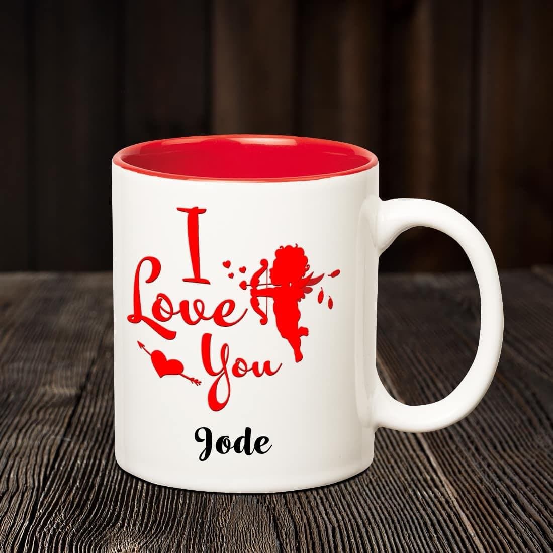 Ceramic I Love You Jode Romantic Inner Red Coffee Name Mug, Multicolor, 350 Ml