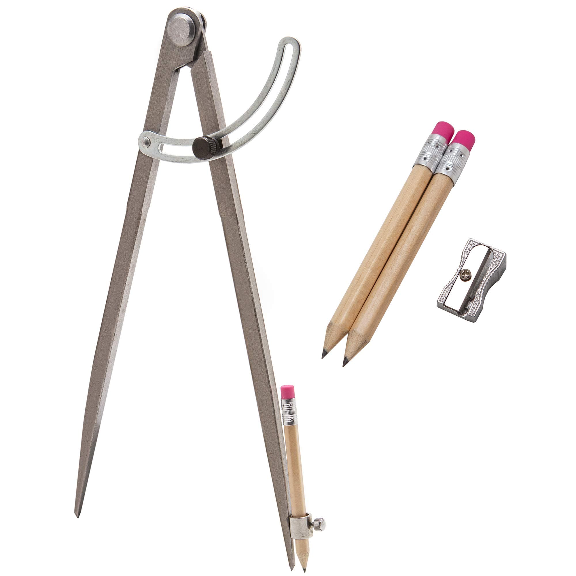 ALLY Tools Professional 12 inch Locking Wing Divider Pencil Holder/Compass Scribe INCLUDES Two Pencils and Metal Pencil Sharpener Ideal for Drawing Circles, Woodworking, Metalworking, and Leather Work