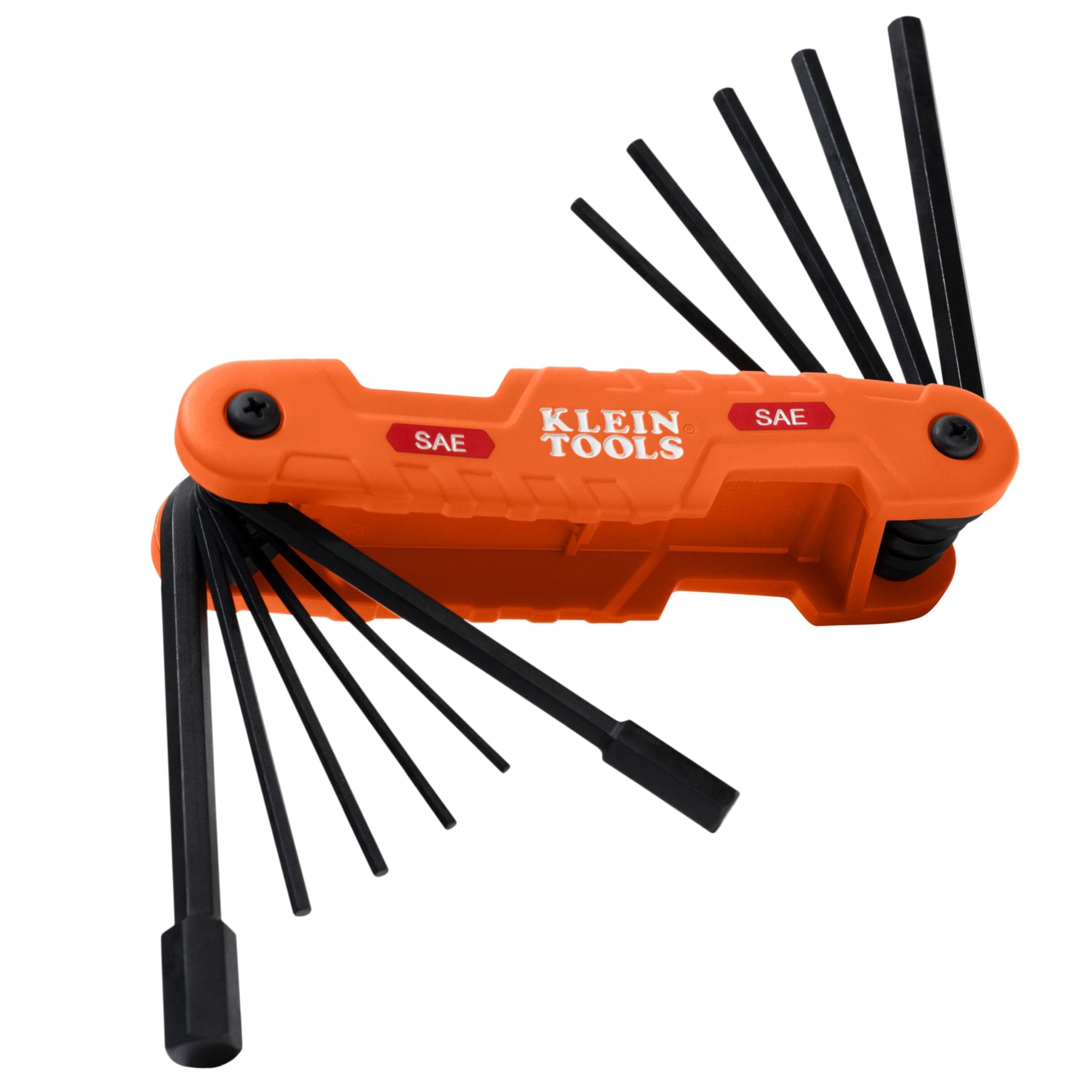 Klein Tools 70550 Hex Key Set, 11 SAE Sizes, Heavy Duty Folding Allen Wrench Tool with Extra Long Hex Keys
