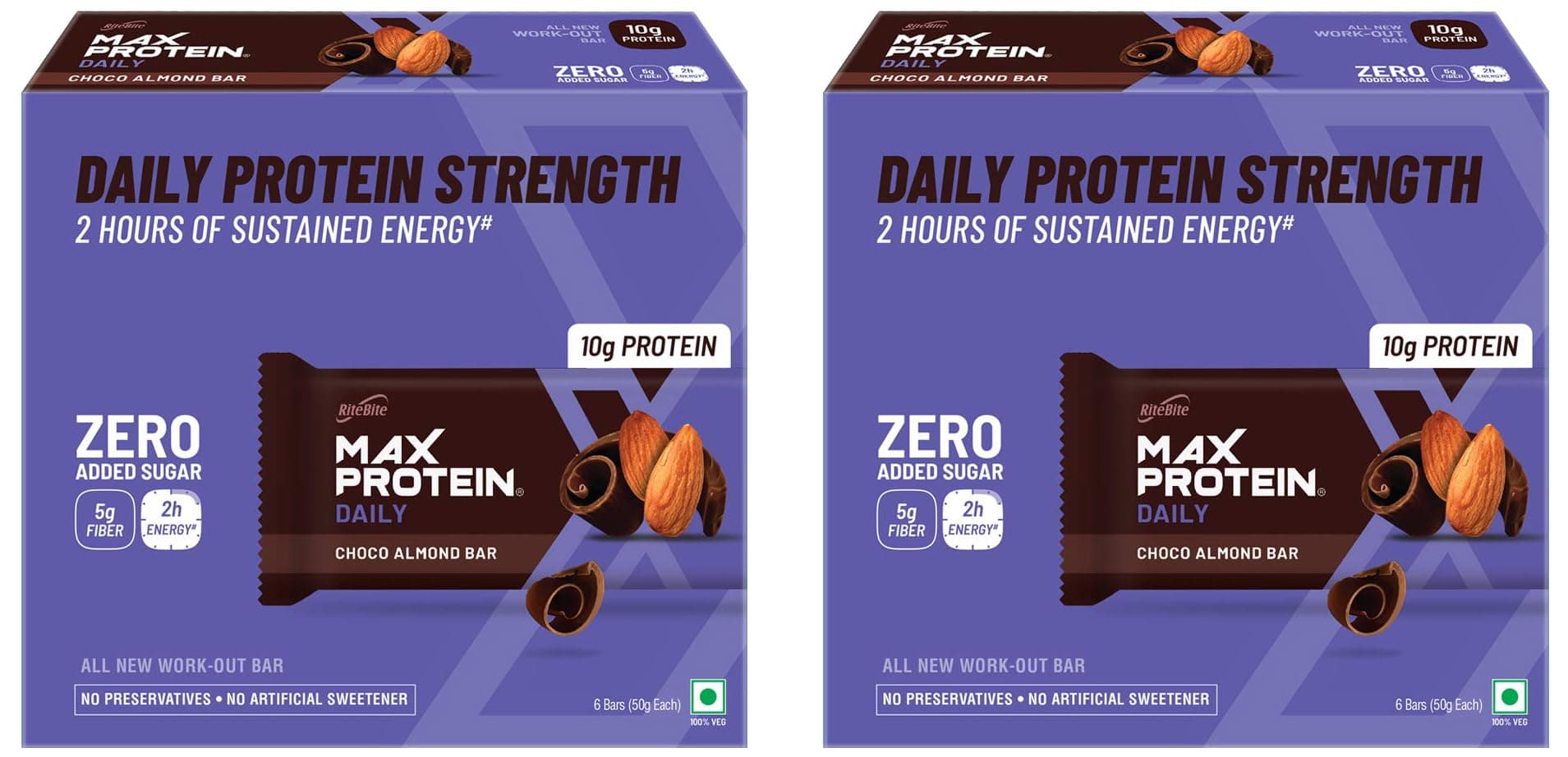 RiteBite Max Protein Daily Choco Almond 10G Protein Bars [Pack Of 12] Protein Blend, Fiber, Vitamins & Minerals, No Preservatives, 100% Veg, No Added Sugar, For Energy, Fitness & Immunity-300 Gram