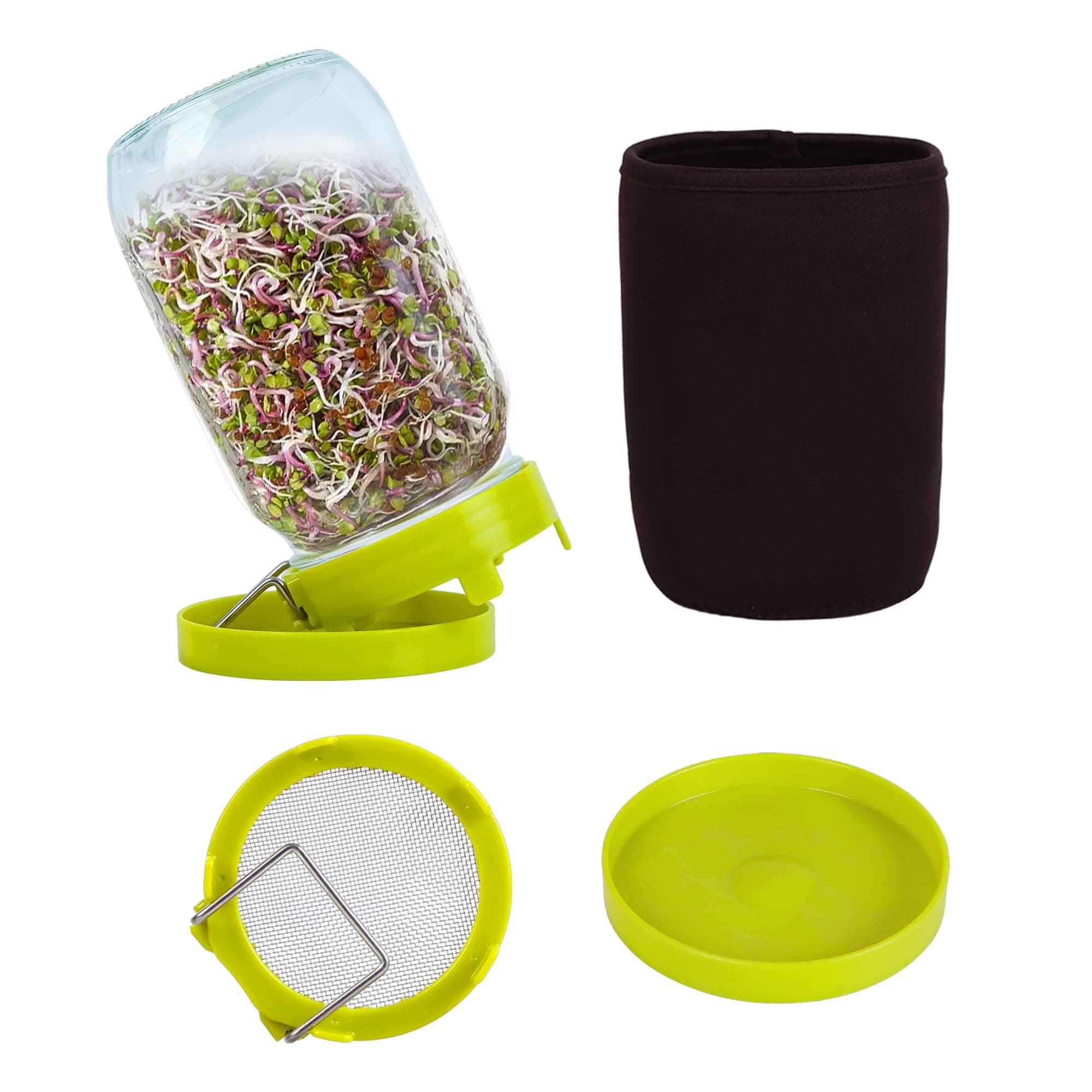 Sprouting Kit Sprouts Growing Kit 34oz Wide Mouth Seed Sprouting Jar Germination Kit 304 Stainless Screen Lid and Stand Blackout Sleeve Tray for Growing Bean Alfalfa Sprout Seeds