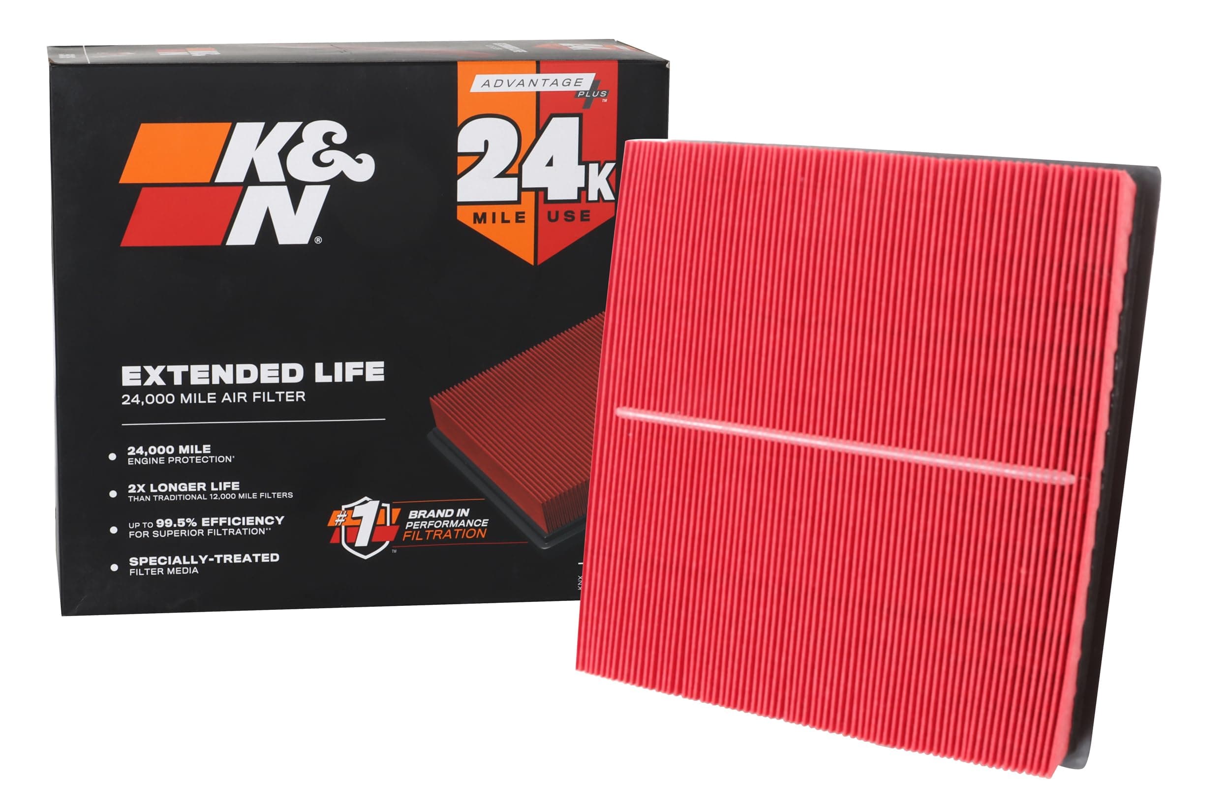 Engine Air Filter: Extended Life 24,000 Mile Replacement Air Filter: Compatible with 2010-2019 Jeep/Dodge SUV V6/V8 (Grand Cherokee, Durango), KNX-2457