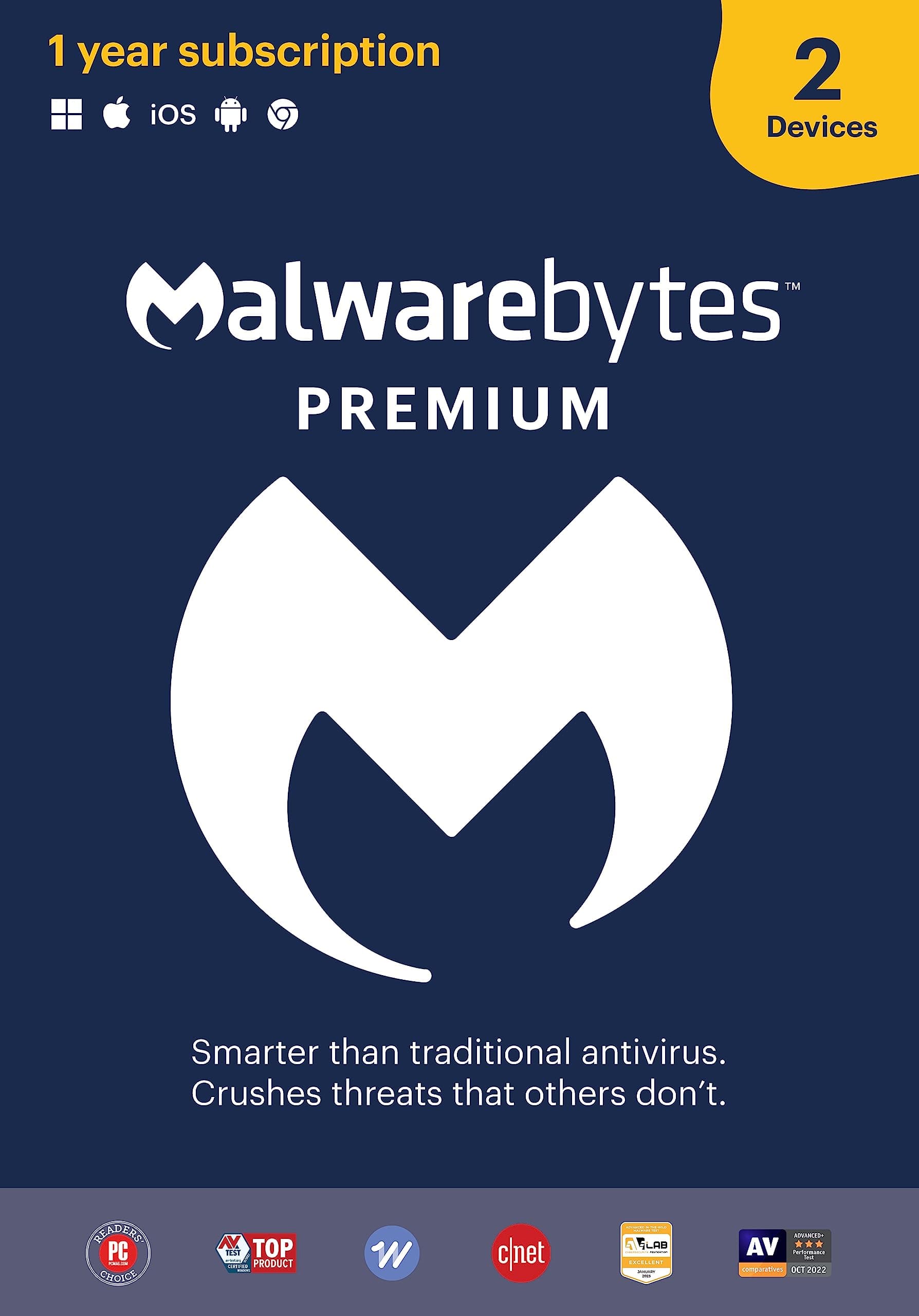 Malwarebytes Premium Software | Amazon Exclusive | 18 Months, 2 Devices (Windows, Mac OS, Android, Apple iOS, Chrome) [software_key_card]