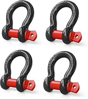 4 Pack Small Shackles 5/8" D-Ring Shackle 3.25 Ton (7165 Lbs) Capacity Heavy Duty Off Road Recovery Shackle Kit for Cars and Other Applications for Tie Downs, Black Red