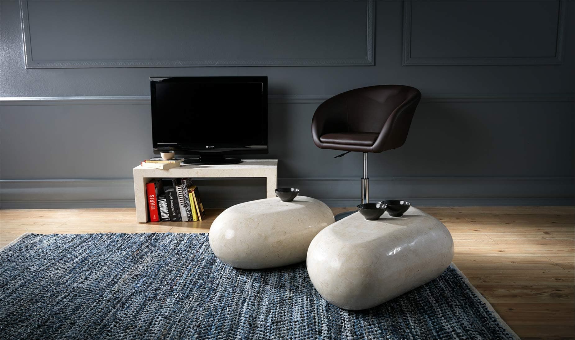 Stones White Fossil Side Table, White Agate, White Agate, 50 x 75 x 27 cm