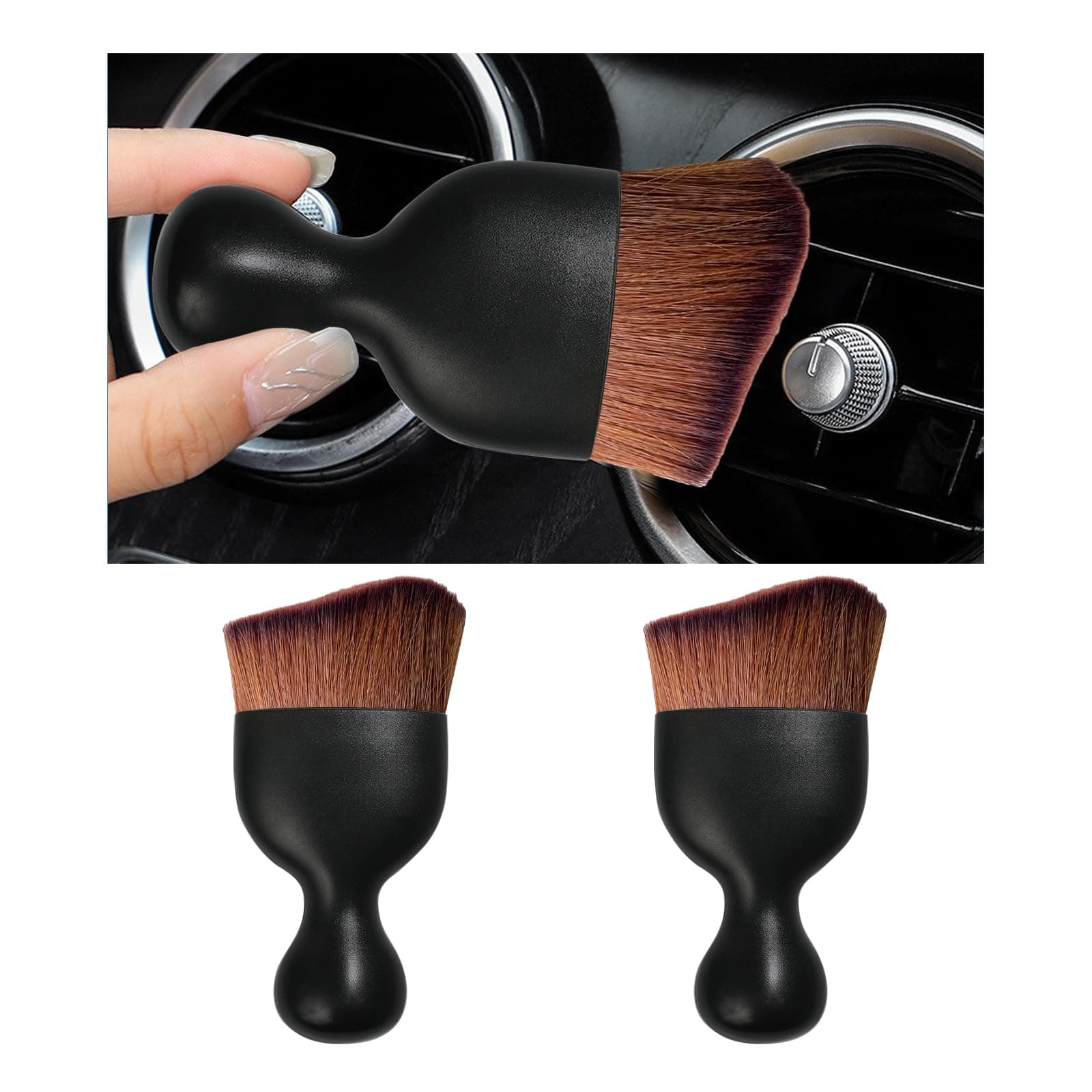 Dickno 2PCS Car Interior Dust Brush, Soft Scratch Free Auto Detailing Brushes, Universal Vehicle Interior Cleaning Tool for Automotive Dashboard, Air Vents, Leather (Dark Brown)