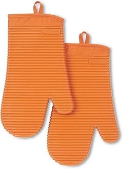 Ribbed Soft Silicone Oven Mitt 2-Pack Set, 7.5"x13", Honey