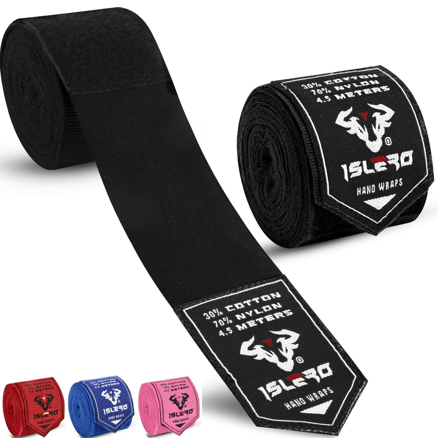 Islero 4.5m Boxing Hand Wraps Inner Gloves Elasticated Fabric Thumb Loop Bandages Straps Wrist Protection Muay Thai MMA Kickboxing Martial Arts Speed Bag Punching Training