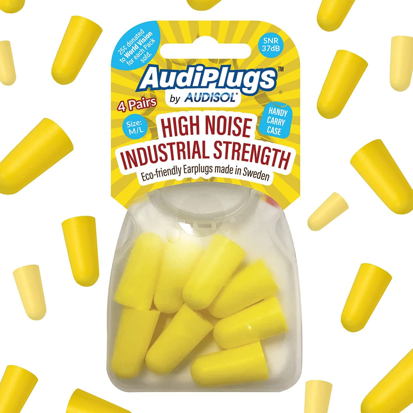 Ear plugs Noise Cancelling for Work and Construction, Reusable with Handy Carry Case – 4 Pairs – For Concerts, Washable and Non-Toxic Earbuds – Up to 37dB Protection