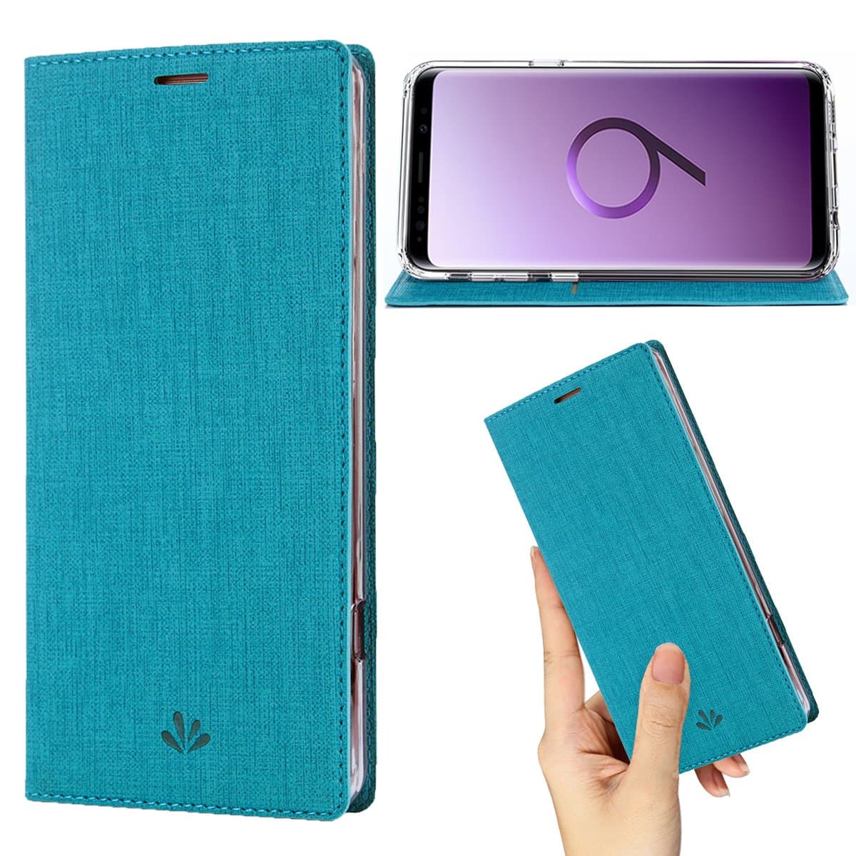 DLHLLC Galaxy S9 Plus Case,Premium Flip Leather Wallet Case Stand Kickstand Card Slot Magnetic Full Body Protective Cover Clear TPU Bumper Thin Case for Samsung Galaxy S9 Plus (Blue, S9 Plus)