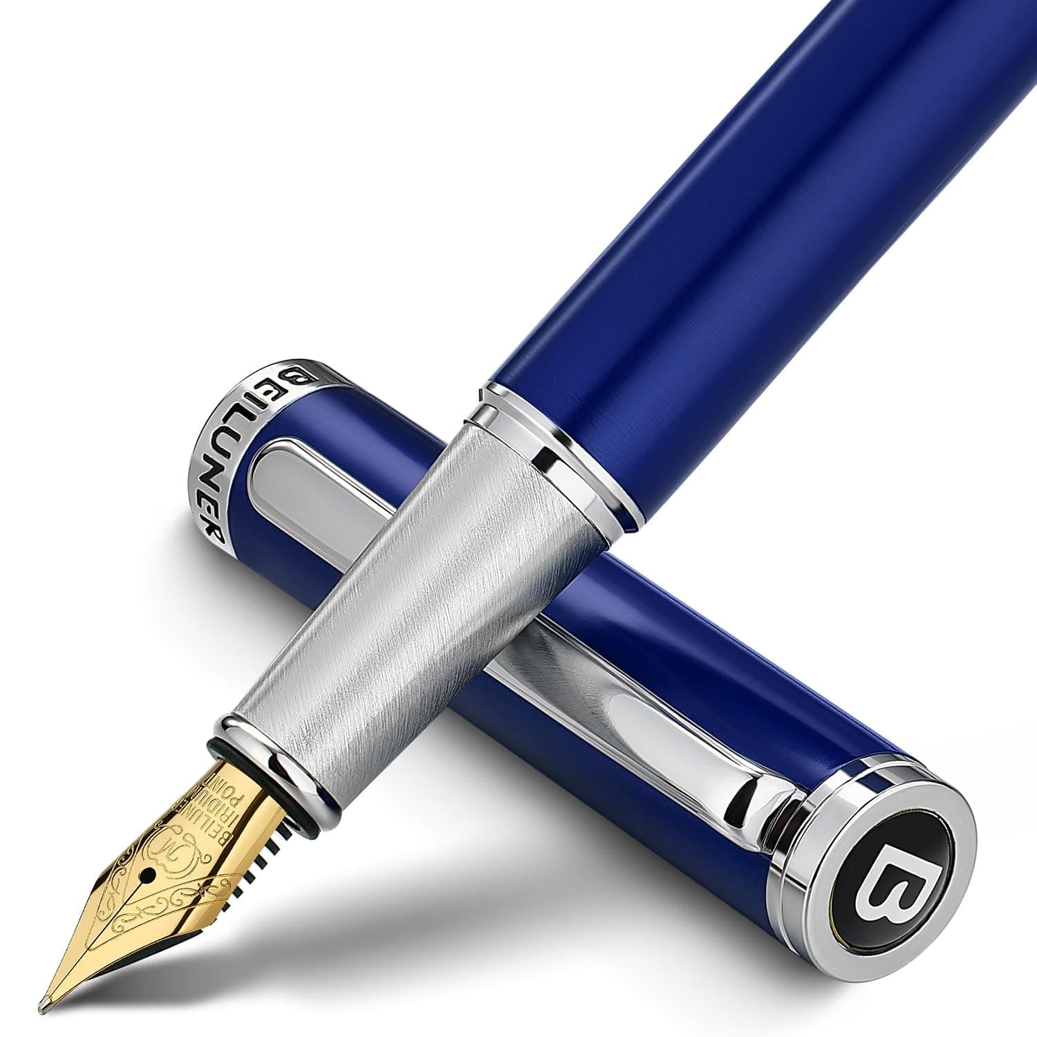 Luxury Fountain Pen Set,Solid 24K Gilded Medium Nib, Modern Classic Limited Edition -Includes 6 Ink Cartridges&Ink Refill Converter with Gift Case-Perfect for Men and Women（Charming blue）