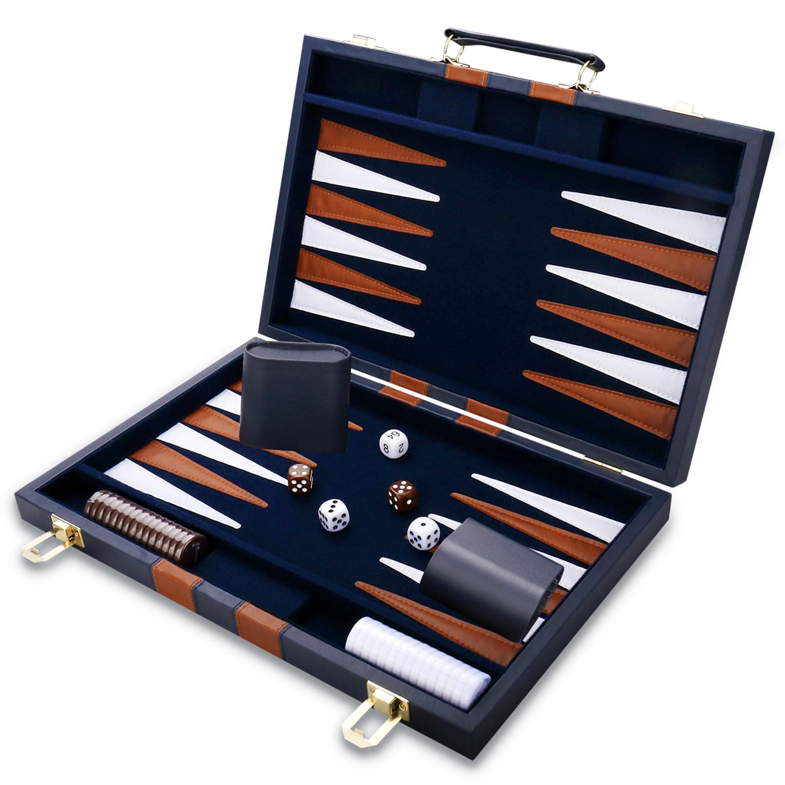 Backgammon Set - Classic Board Game with Premium Leather Case - Portable Travel Strategy Backgammon Game Set for Adults, Kids - Suitable as (11inch, Navy)