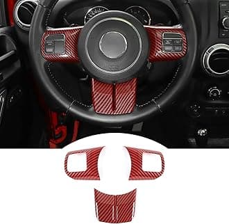 Interior Steering Wheel Decoration Trim Kits For Jeep Wrangler 2011-2017 JK & Unlimited/Patriot Compass 2011-2016 & Grand Cherokee 2011-2013, Red Carbon Fiber Finish