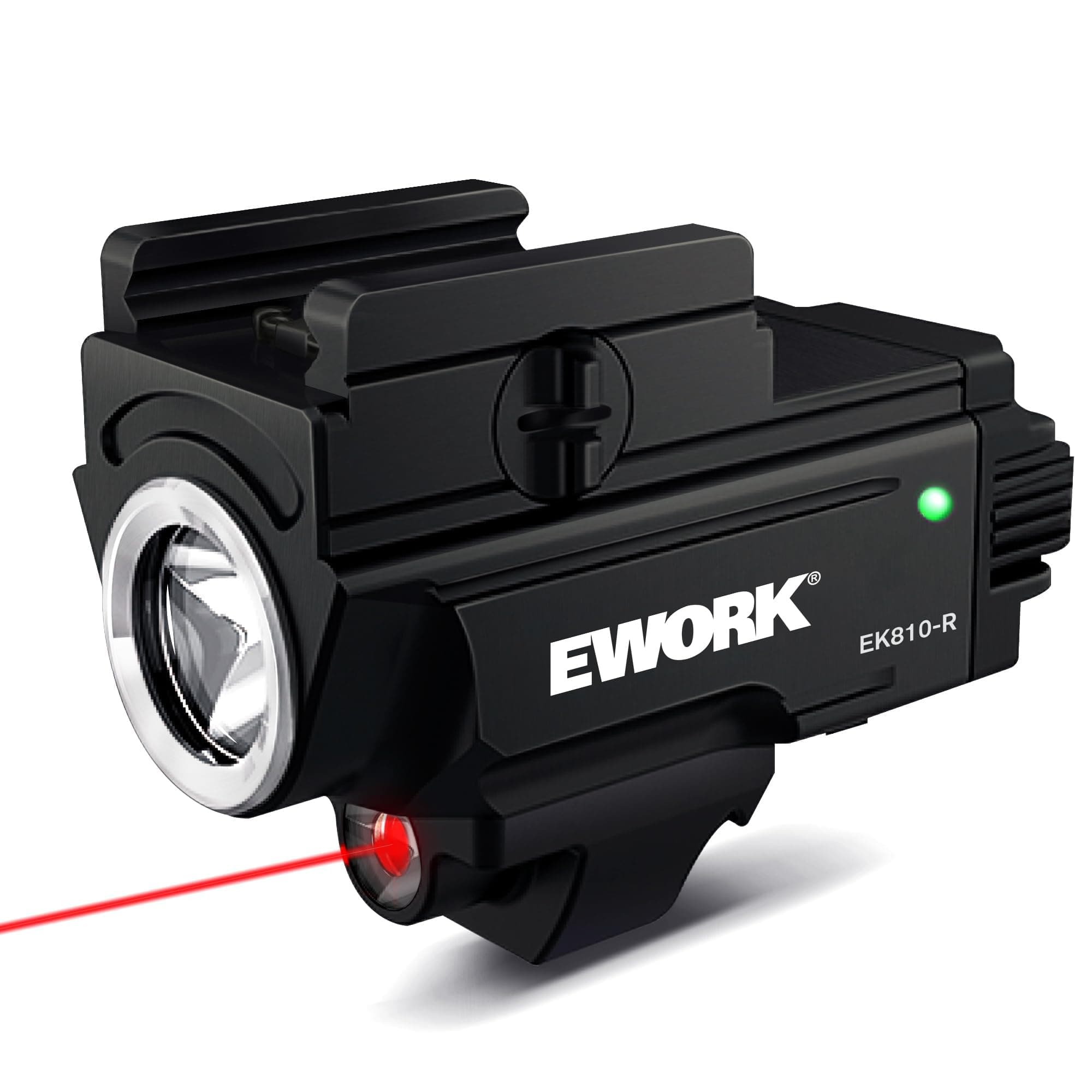 Ework Compact Pistol Light 850 Lumens Rechargeable Weapon Light with Red Laser for Picatinny Rail Mounted Tactical Pistol & Handgun