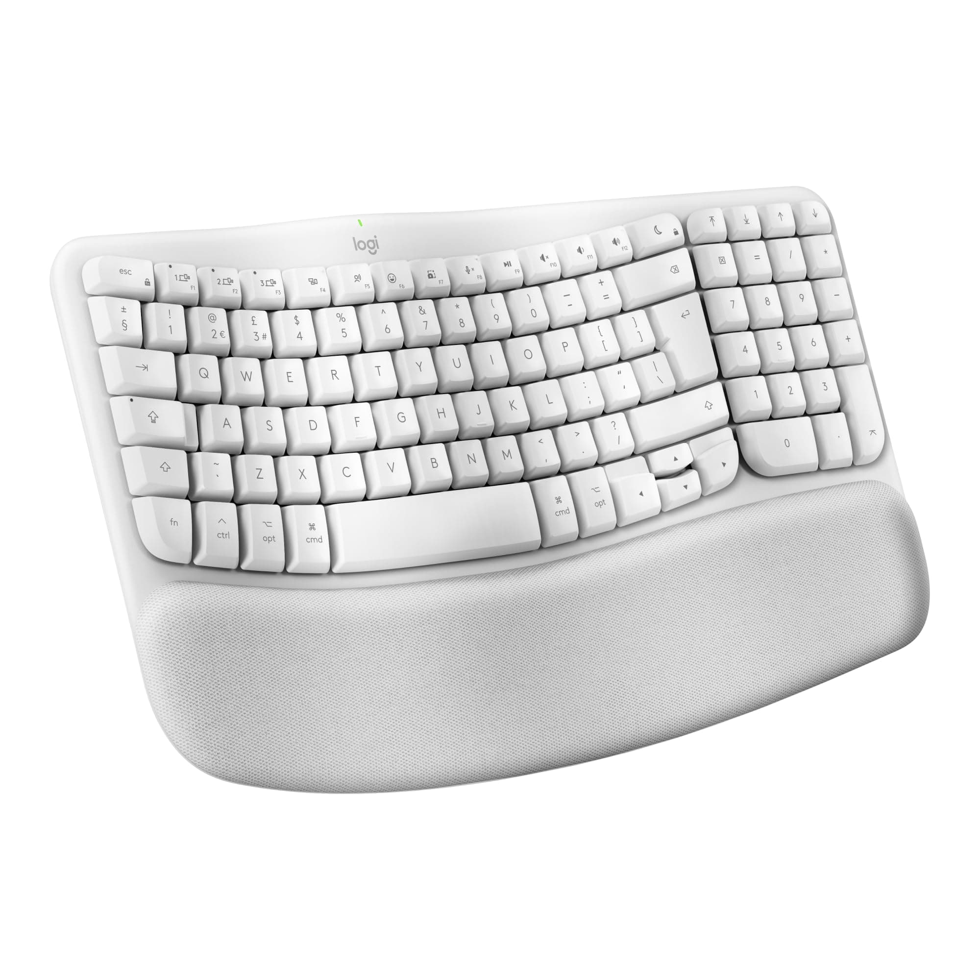 Logitech Wave Keys for Mac, Wireless Ergonomic Keyboard with Cushioned Palm Rest, Comfortable Natural Typing, Bluetooth Keyboard, Easy-Switch, Optimised for Mac, Apple, iPad - Off White - QWERTY