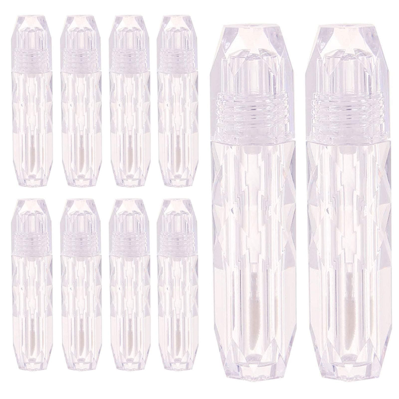 RONRONS10 Pieces Clear Crystal Empty Lip Gloss Tube Container Mini Lip Balm Tubes Refillable Lipstick Bottles Sample Vials DIY Cosmetic Supplies with Brush Tip Applicator Stopper for Women, 4ml