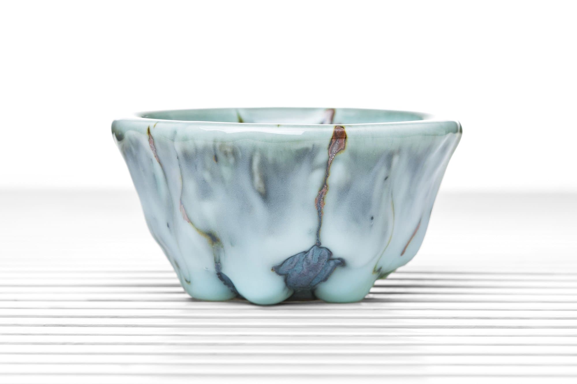 Ceramic Tea Bowl Cup Chawan Clay Teacup Drip Glaze Silver Inlay Chinese Teaware (white, gray, pale celadon)