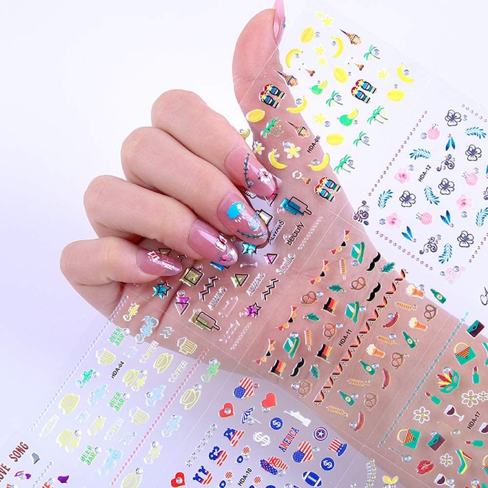 3D Nail Stickers Self-Adhesive Nail Tips Decorations 30 Sheets Nail Art Accessories Decals Cute Waterproof Nail Stickers 3D DIY Nail Art Stickers for Women Girls Beauty