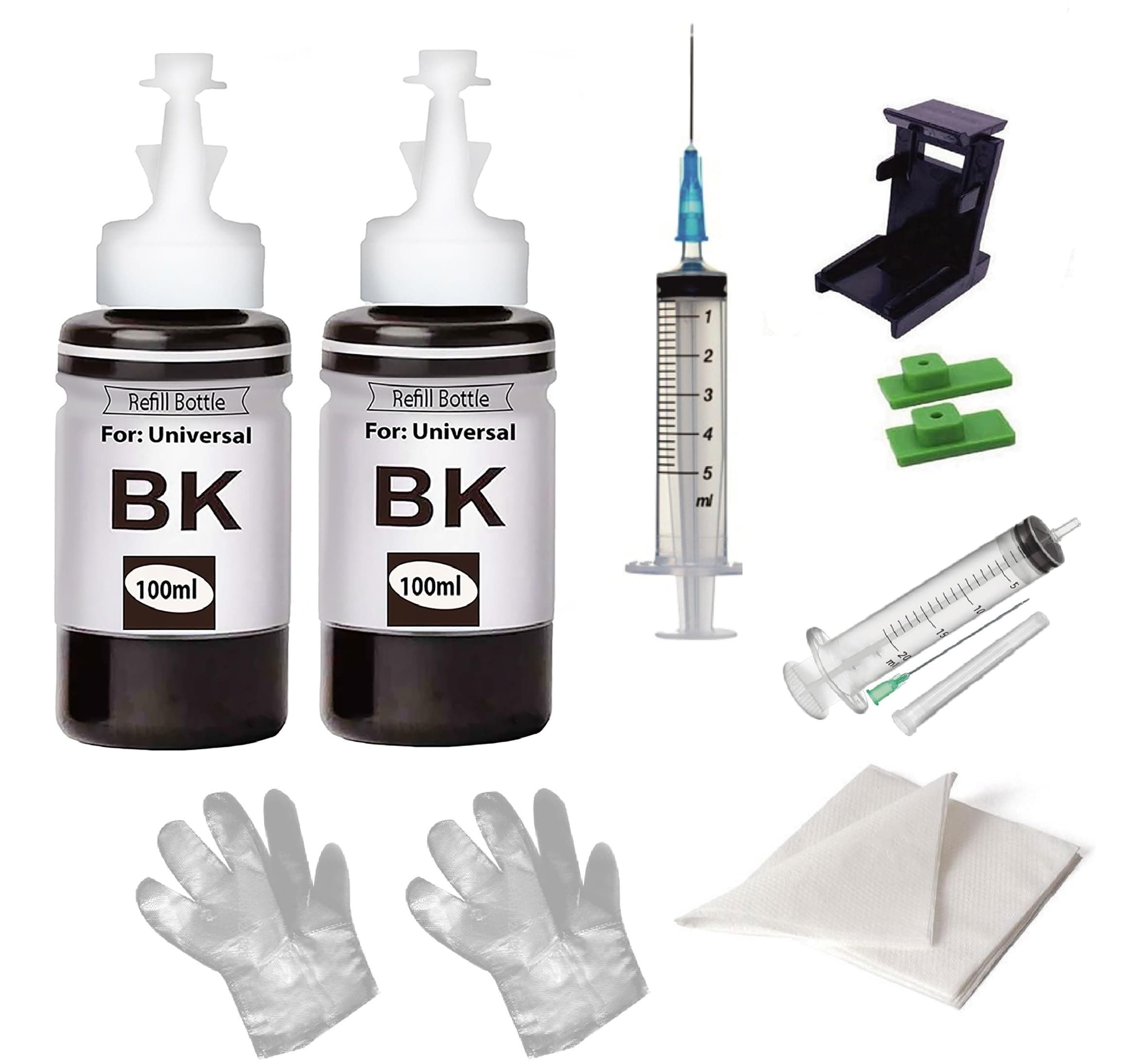 CANOFF Refill Ink Suction Tool kit for 2723 Multi-Function WiFi Color Printer Suitable for HP 1112,1212,1510,2131,2723,3835,1010,2132,2675 100ml (2 Black Refill Ink -1sy,1tool kit,4Glvs,2Tsu)