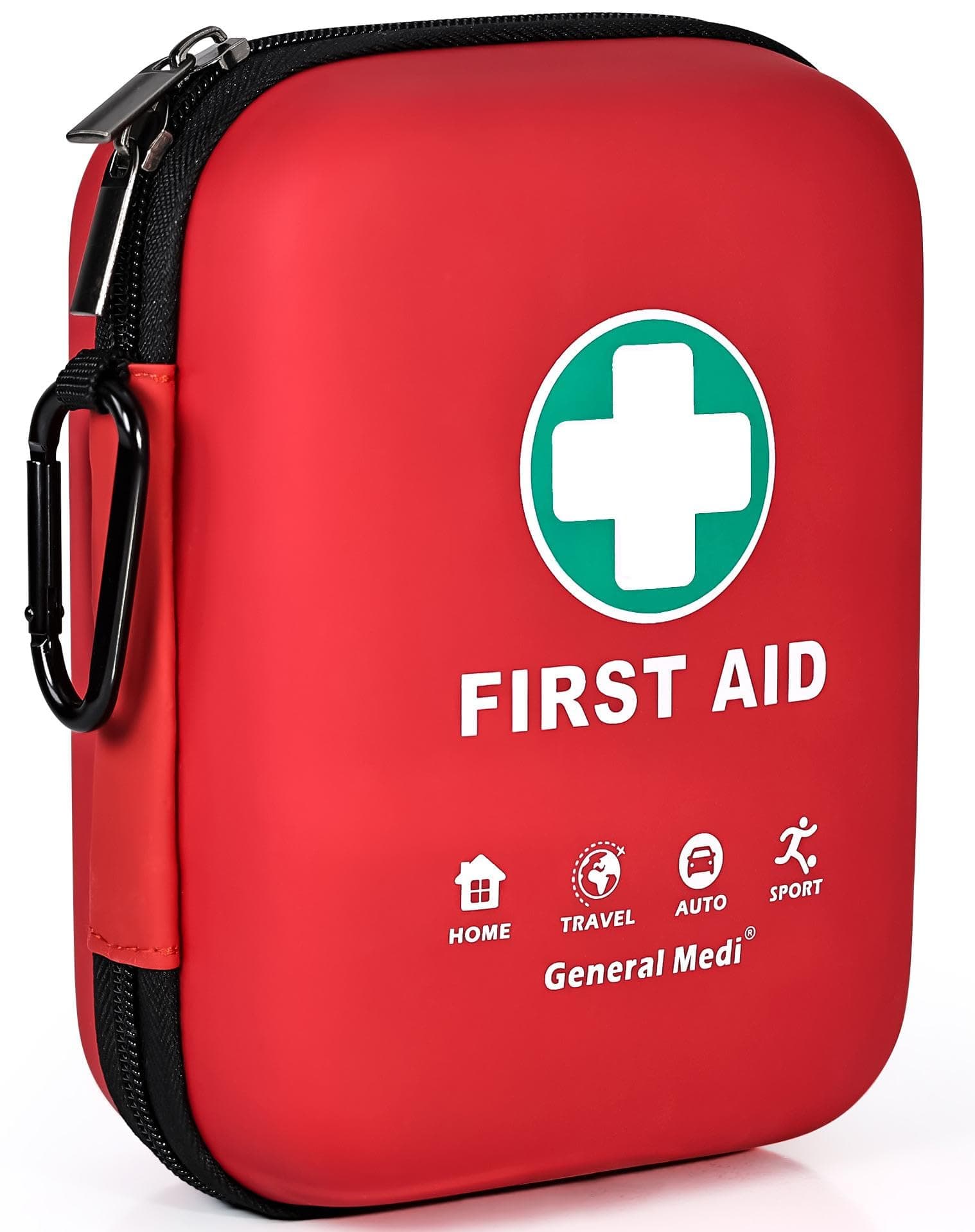 General Medi First Aid Kit - 170 Pieces Hard Case and Lightweight - Great for Travel, Home, Office, Vehicle, Camping, Workplace & Outdoor (Red)