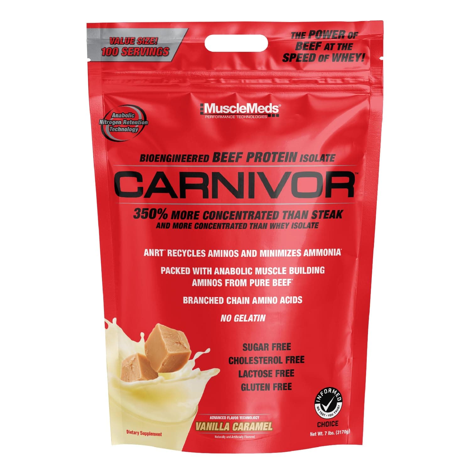 Carnivor Beef Protein Isolate Powder, Vanilla Caramel, 7.39 Pound
