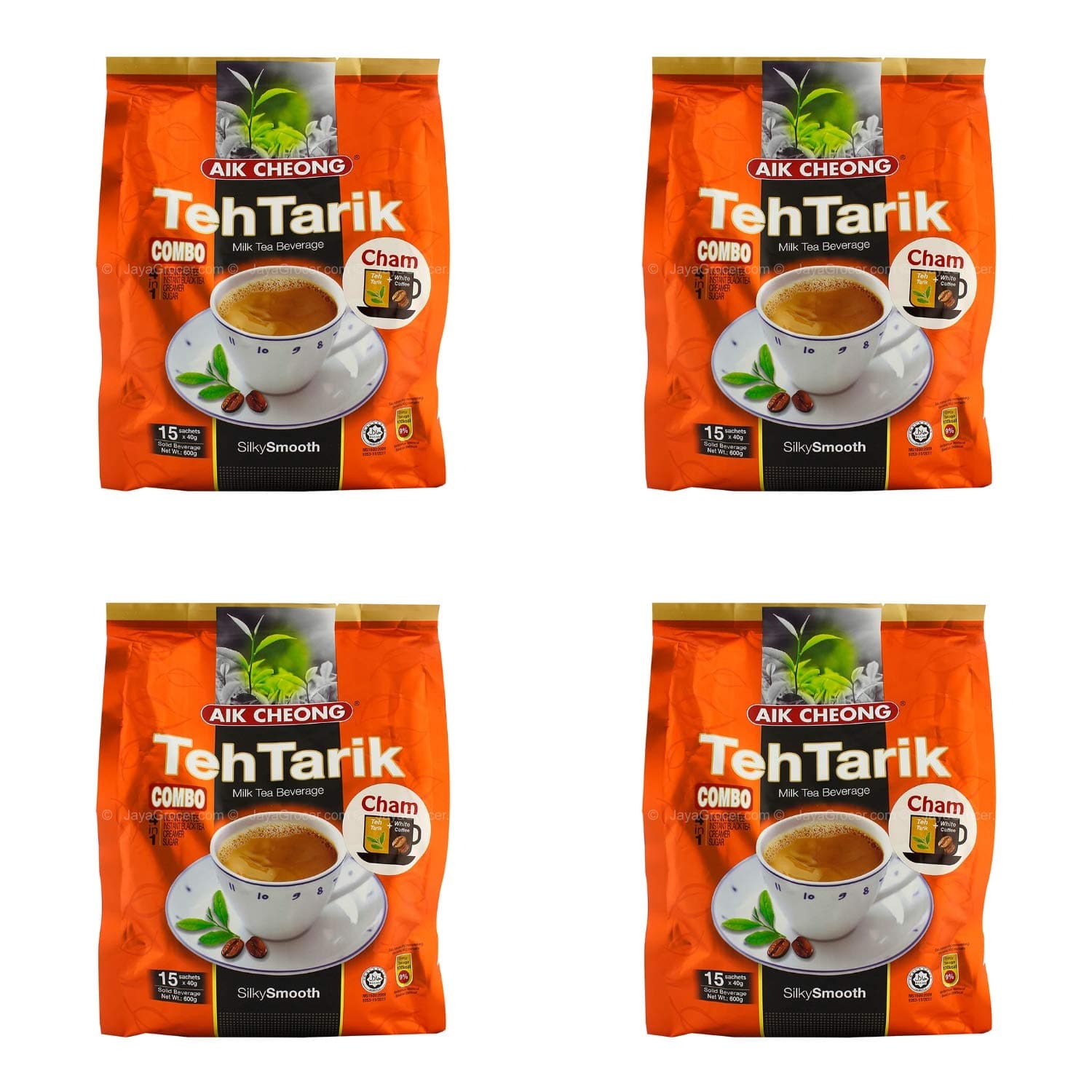 4 Pack Aik Cheong Teh Tarik Milk Tea Beverage Cham (Milk Tea + White Coffee) Silky Smooth Imported from Malaysia (4x15 sachets)