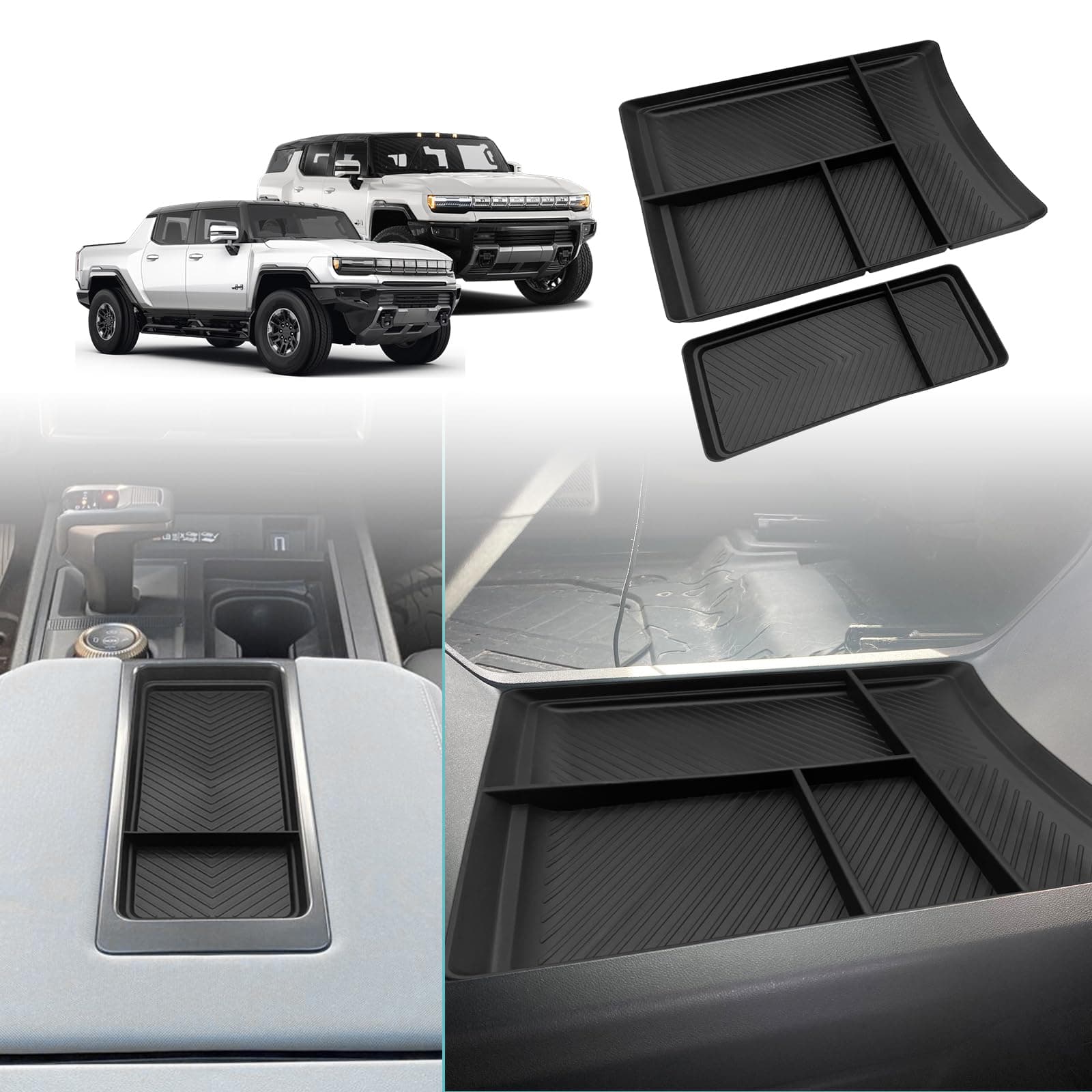 Compatible with Hummer EV Lower Console Organizer & Armrest Tray Set 2023 2024 2025 Accessories TPE Storage Box Set of 2 Lower Console Tray and Armrest Organizer