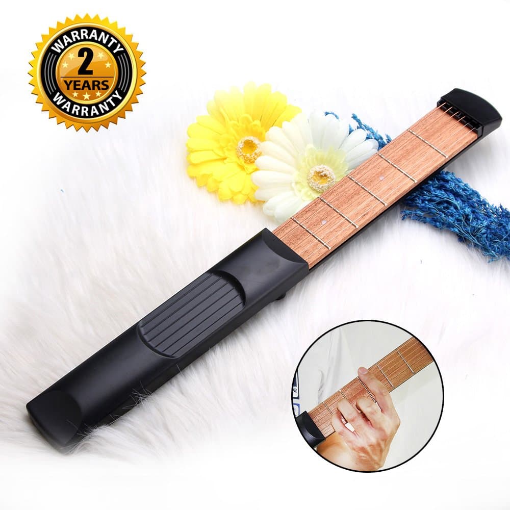 OIBTECH Pocket Guitar,6 Fret Strings Portable Guitar Practice Tool Gadget with Tuning Tool For Beginner Fingering Chord Trainer