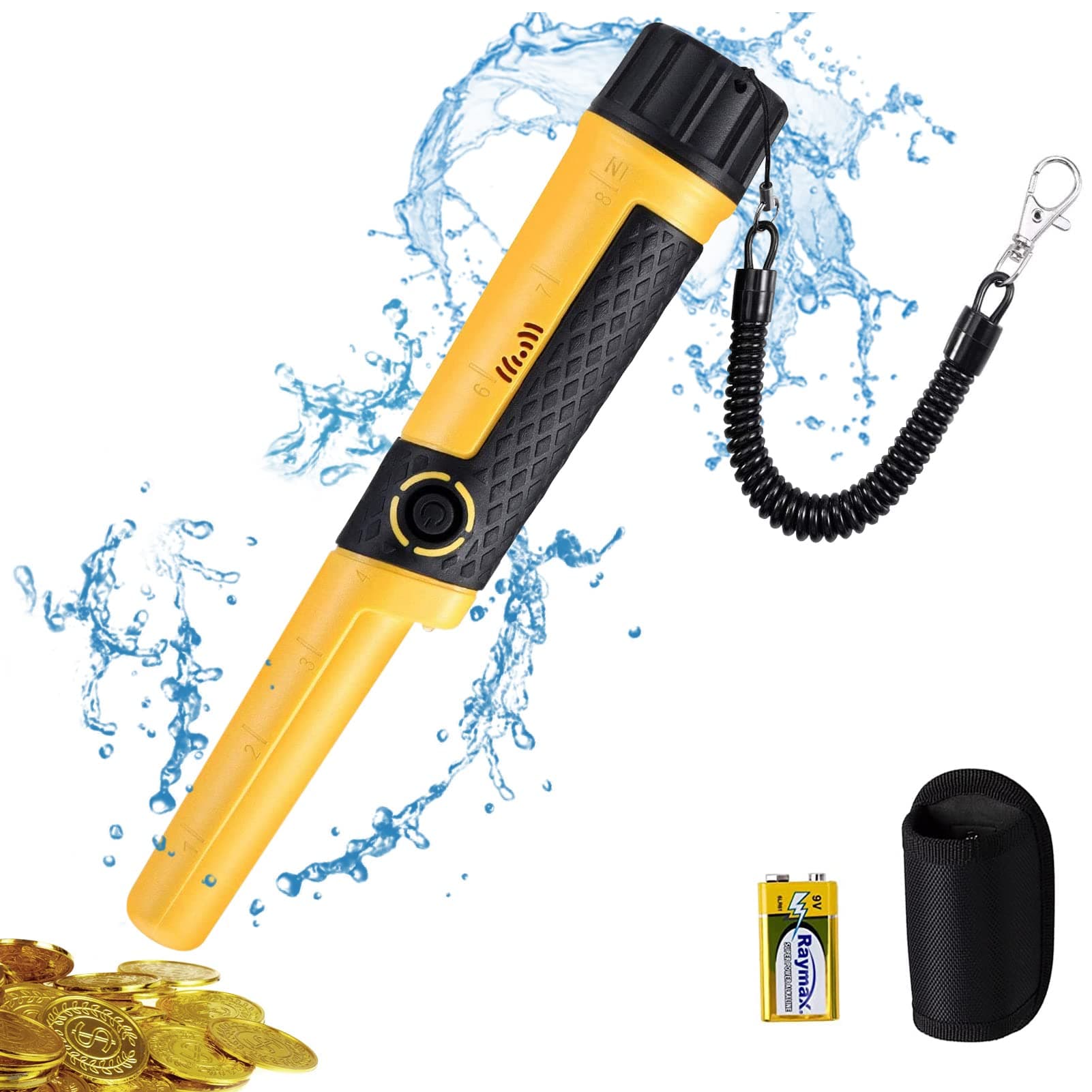 Metal Detector Pinpointer Wand: 5" Detection Depth, IP68 Fully Waterproof, Up to 66 Feet Underwater, 360°Detection Handheld Pin Pointer, 3 Modes (Buzzer, Vibration,Sound) for Adults & Kids
