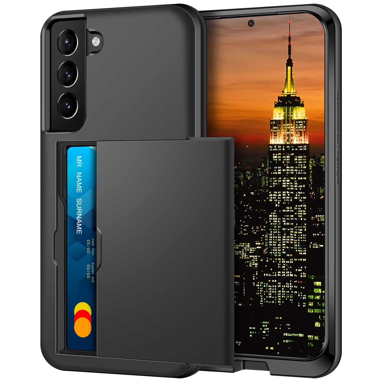 Coolden for Samsung S22 Case Wallet Case Armor Shockproof Case Heavy Duty Protective Case Hard PC Back Soft TPU Bumper Card Holder Slot Wallet Case Cover for Samsung Galaxy S22 Phone Case (Black)