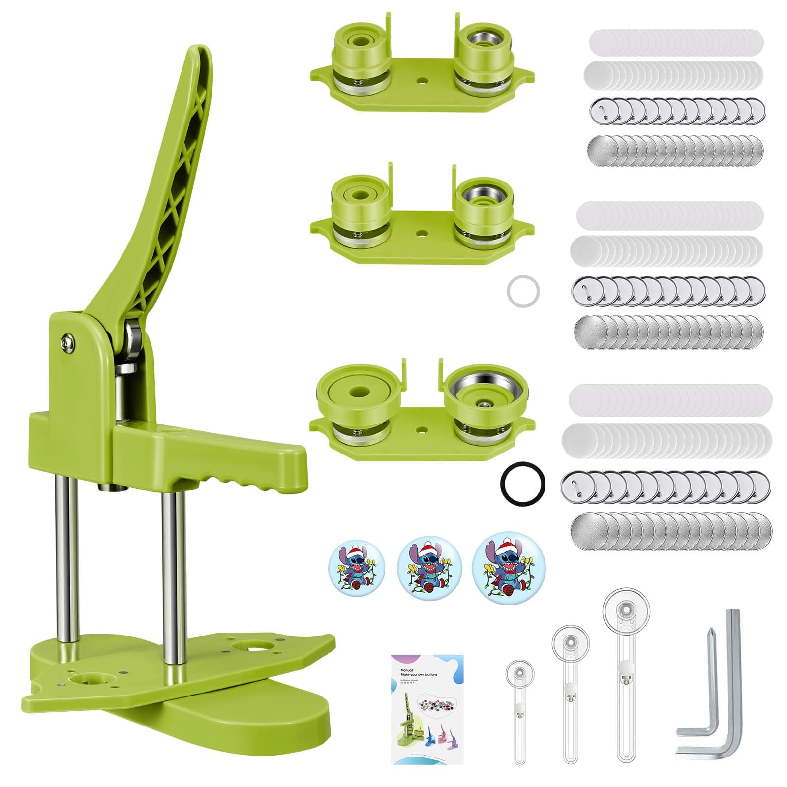 Button Maker Machine 25+32+58 mm, 300 Metal Pin Back Button Sets, VIHBRAI Badge Press Machine with Molds, Plastic Washer & Round Paper Cutter