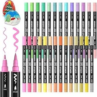 Shuttle Art Dual Tip Acrylic Paint Pens, 28 Pastel Colours Fine & Brush Paint Marker Pens, Paint Pens for Rock Painting, Ceramic, Wood, Fabric, Art Marker Pen Set for Kids Adults on Christmas Easter