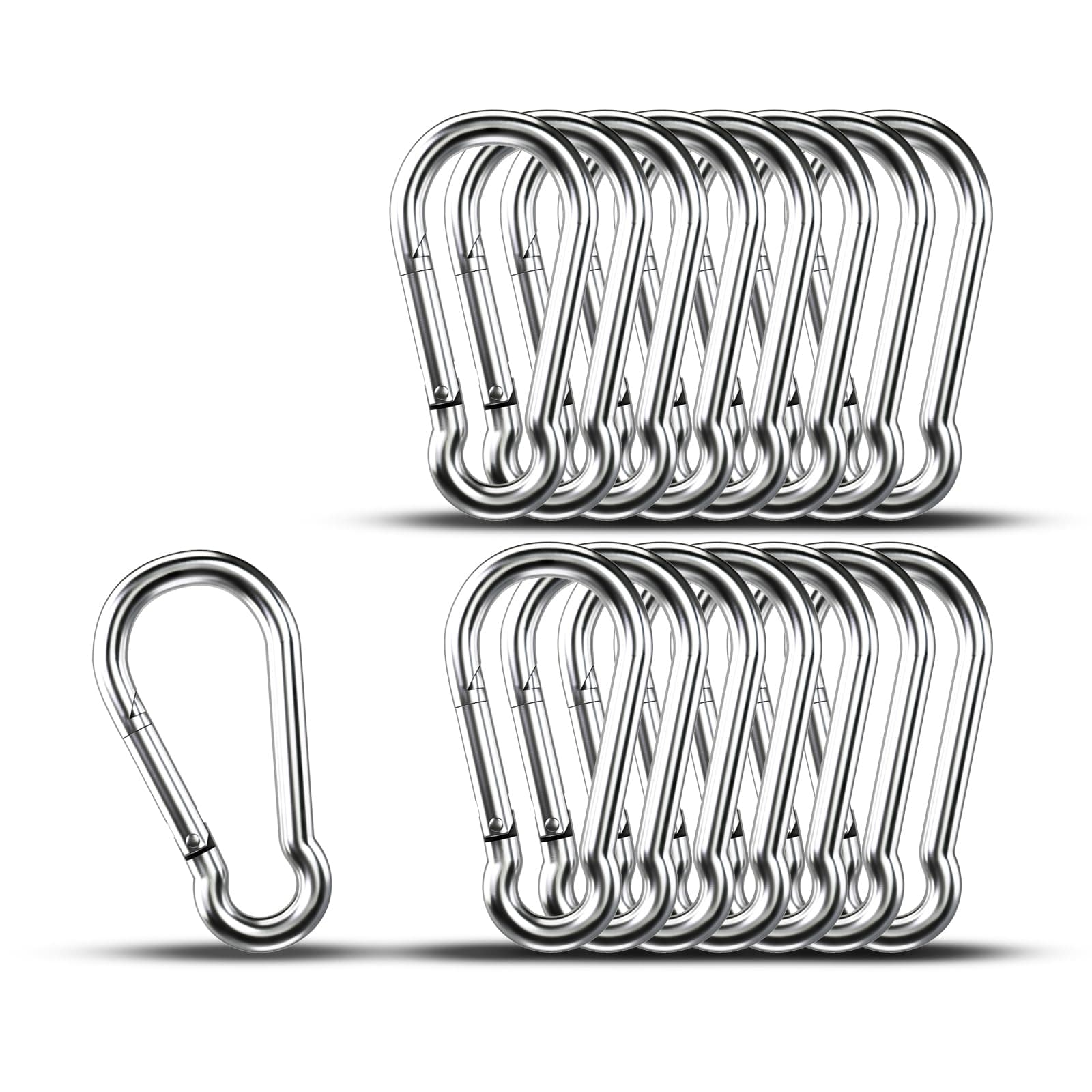 Kinklink 15 Pack 304 Stainless Steel Carabiner Clip, 1.97 inch Heavy Duty Spring Snap Hook, Small Caribeener Clips for Outdoor Camping, Swing Set, Hammock, Hiking Travel, Fishing, Quick Link Keychain
