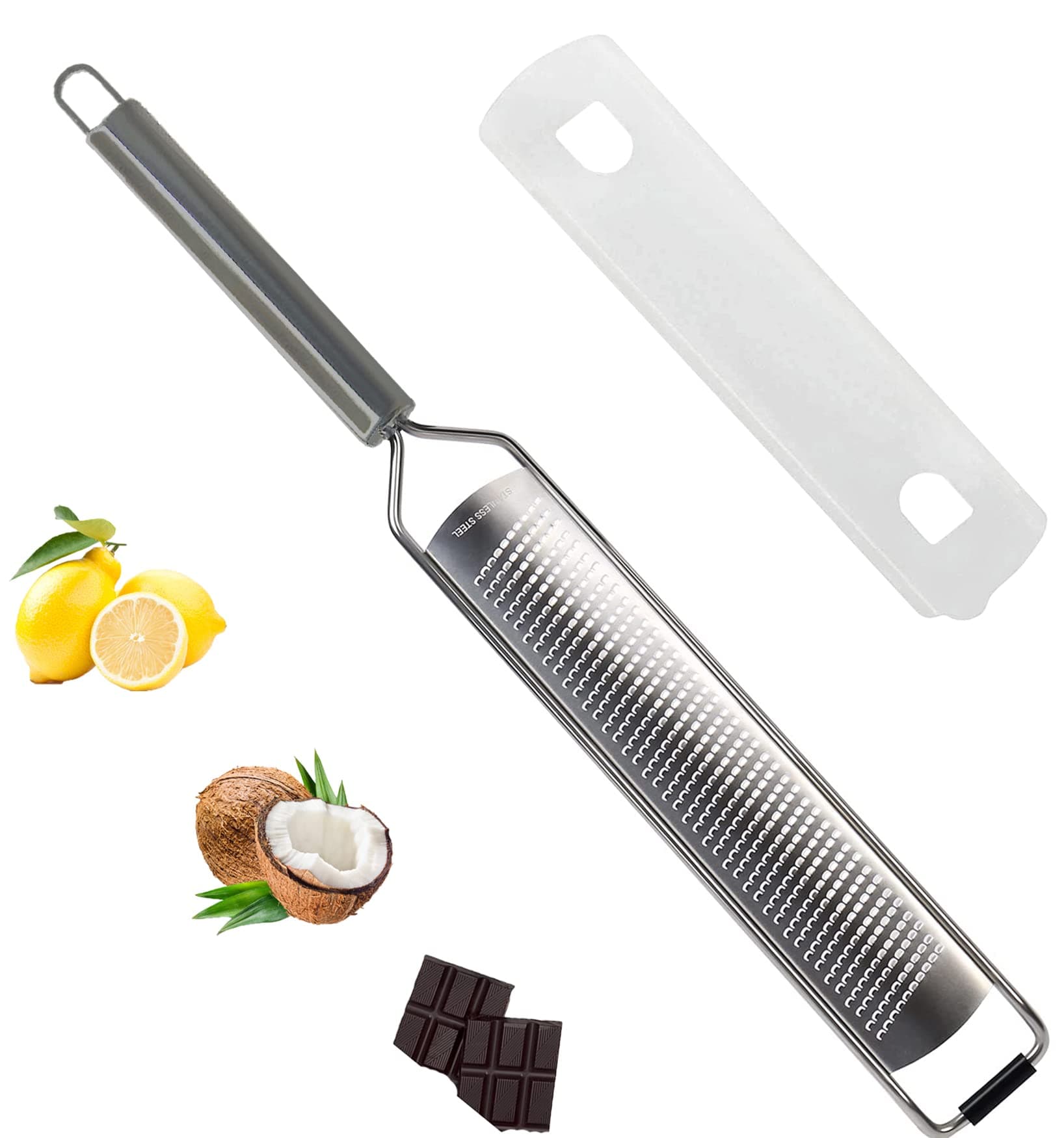 Upgraded Zester Grater with Handle, Professional Kitchen Zester Tools for Lemon, Cheese, Ginger, Garlic, Citrus, Lime, wide & Razor-Sharp Stainless Steel Blade, Blue Soft Grid Handle