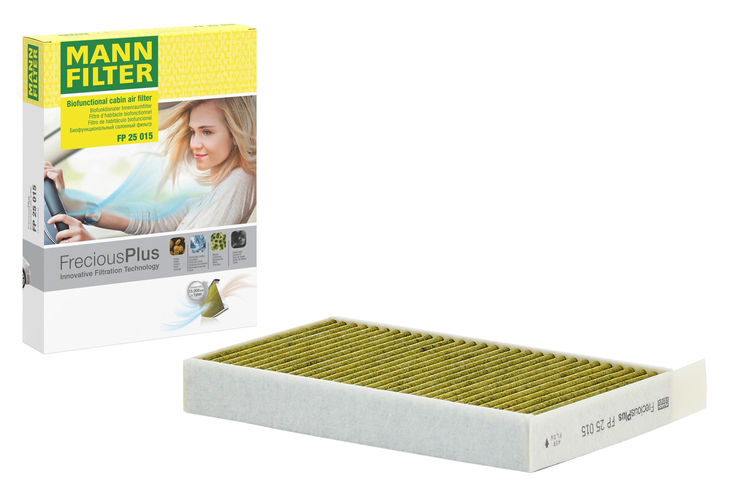 MANN-FILTER FP 25 015 Cabin Air Filter - FreciousPlus Biofunctional Pollen Filter - for Cars + Transporters