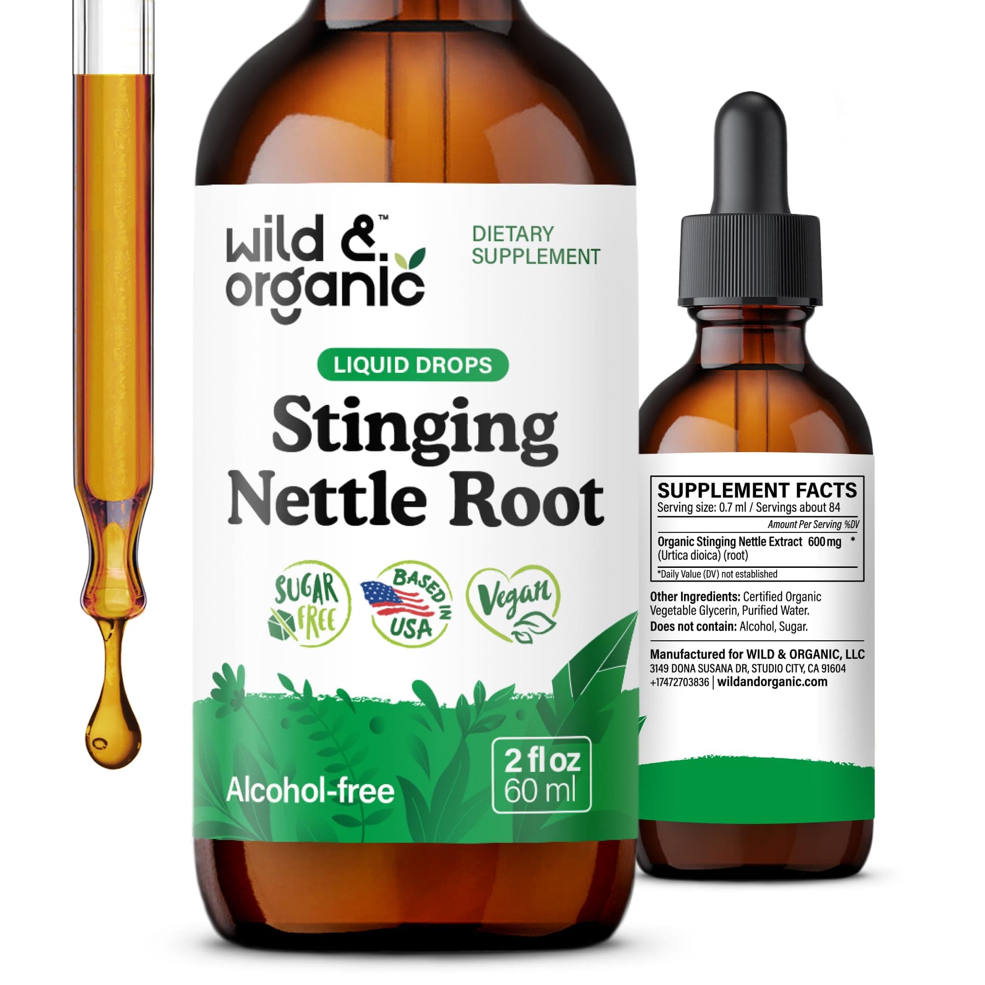 Stinging Nettle Root Extract Drops - Urinary Support - Stinging Nettle Supplement - Add to Tea Herb - Liquid Urtica Dioica Supplement - Vegan, Sugar & Alcohol-Free Tincture - 2 fl oz