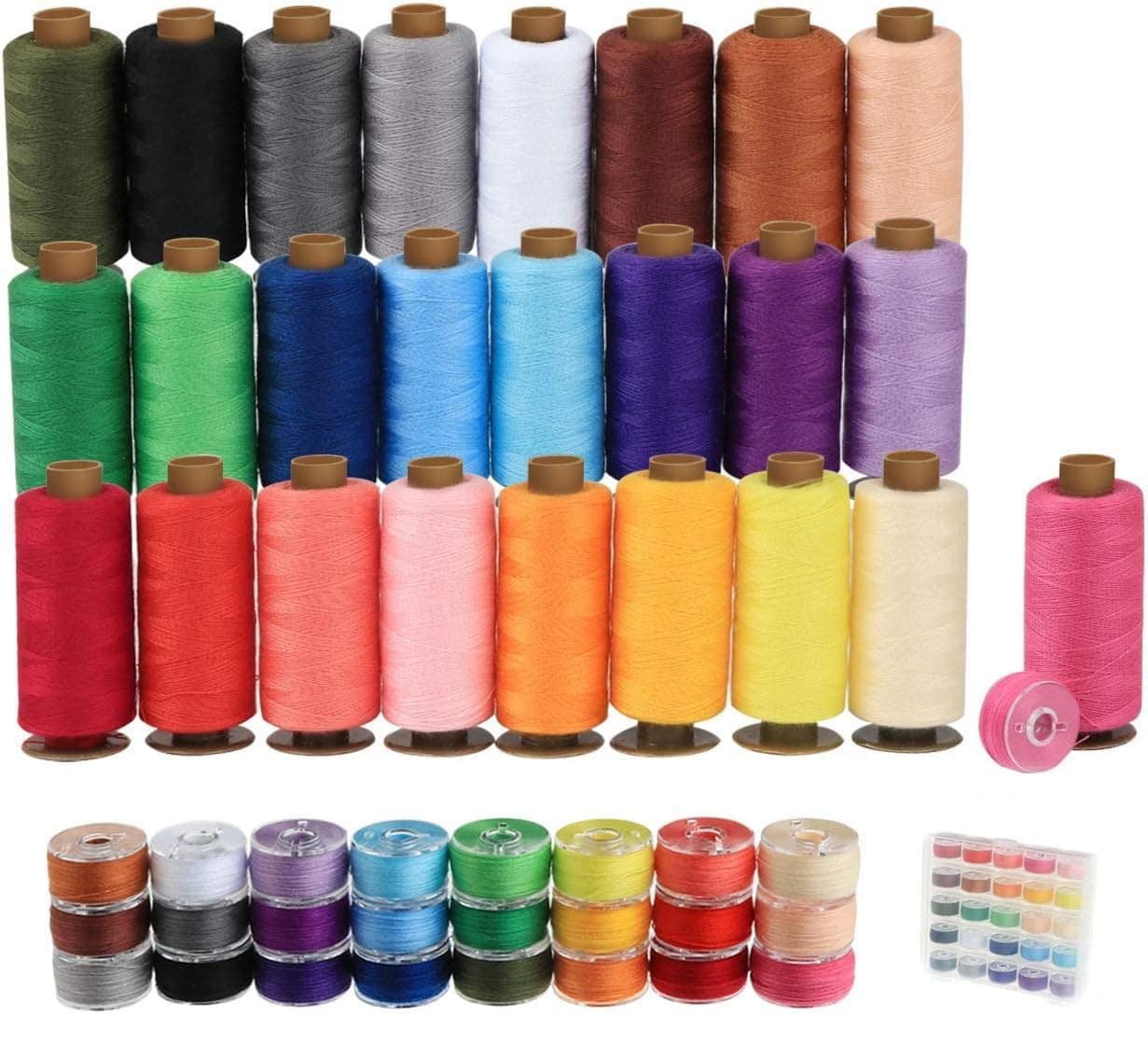 50Pcs Thread for Sewing, 400 Yards Sewing Thread kit, Prewound Bobbins Hand & Machine, Sewing Machine Thread Assortment for Brother Singer Janome Juki Serger Machine, 25 Colors