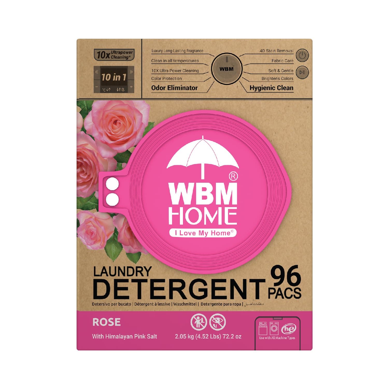 Natural Solution 5-in-1 Laundry Pods, Total 96 Count, Ultra Concentrate with Powerful Stain Lifter Technology, Fabric Softener With Rose Extracts, Detergent Pods, 32 Count/Each (Pack of 3)