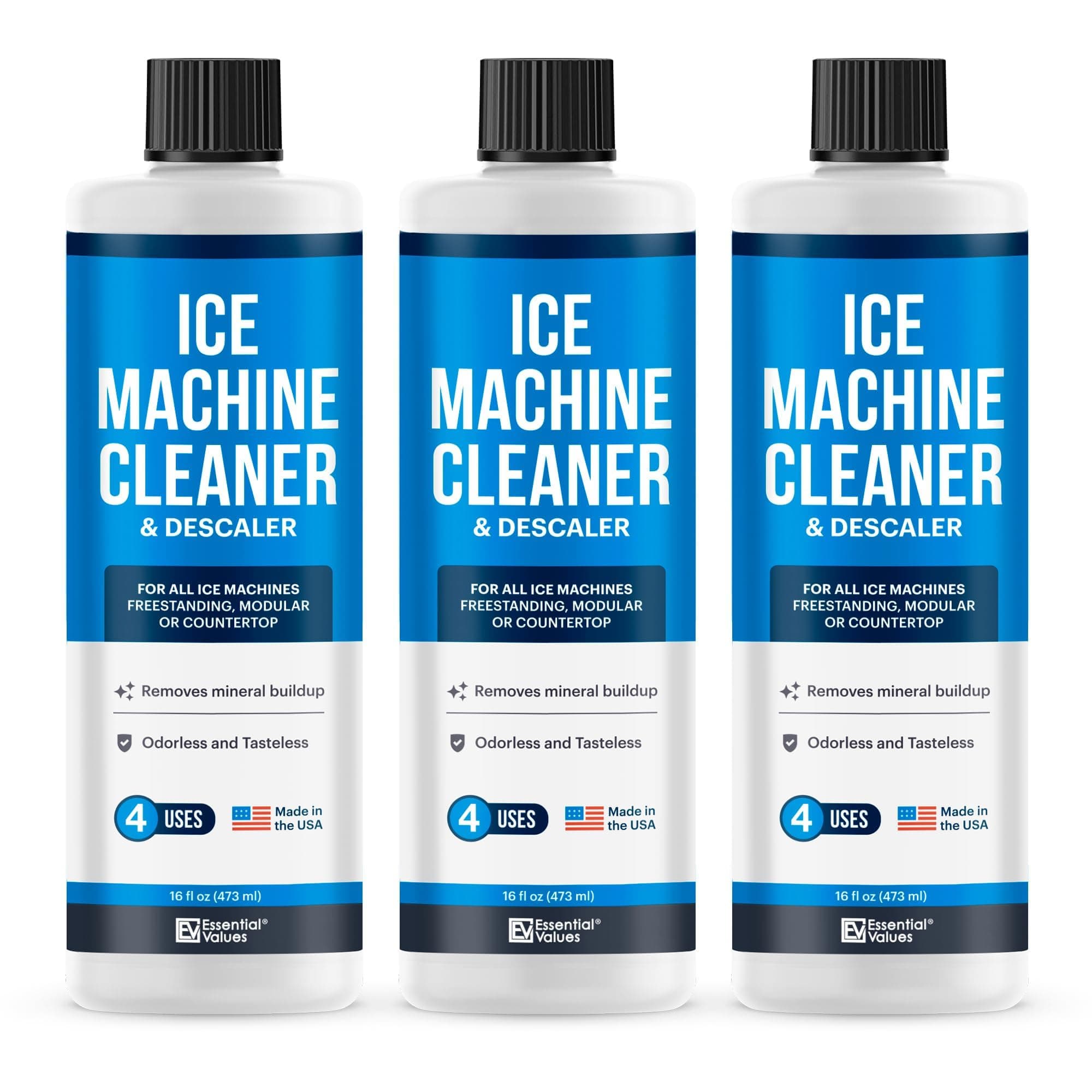 Essential Values Ice Machine Cleaner and Sanitiser - Ice Maker Cleaner - Nickel Safe Descaling Liquid - Compatible with All Major Brands - 1.42L (48 fl oz) - 12 Uses