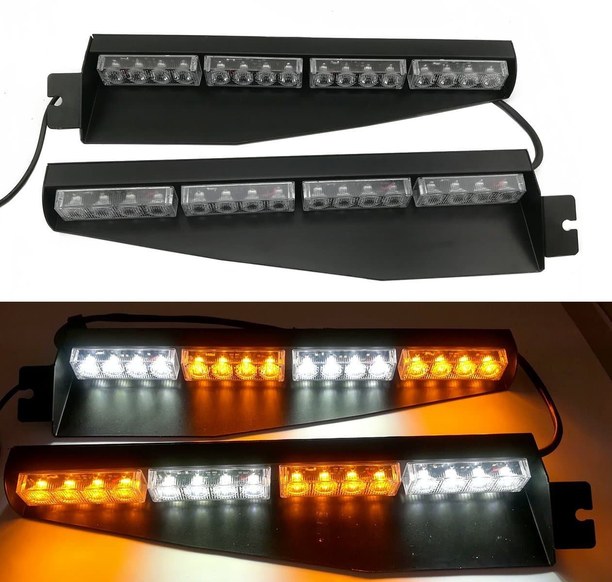 TASWK 32LED 32W LED Lightbar Visor Light Windshield Emergency Hazard Warning Strobe Beacon Split Mount Deck Dash Lamp (Amber and White)