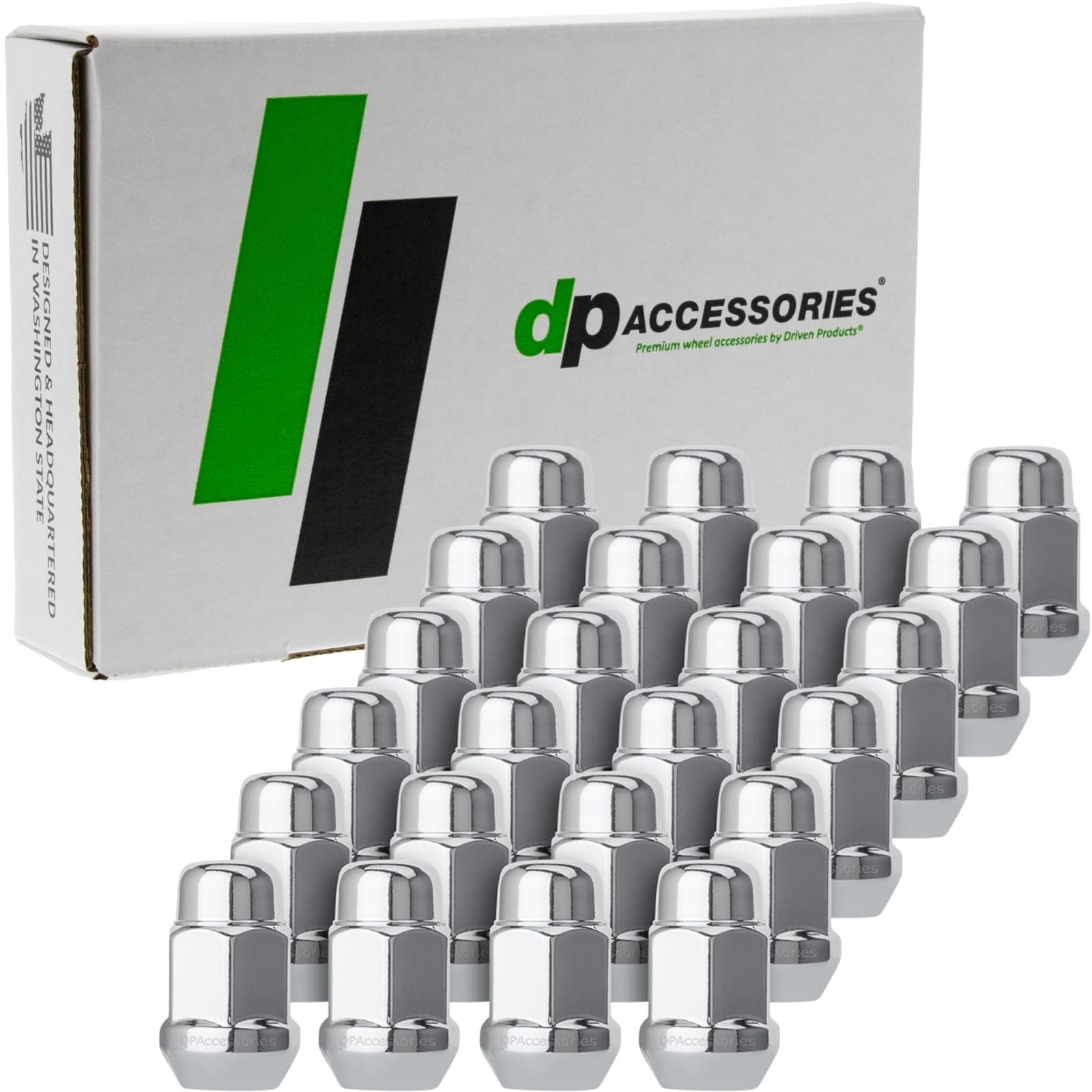 DPAccessories Chrome 7/16-20 Lug Nuts | Closed End Bulge Acorn | 36mm (1.4") Tall | 19mm (3/4") Hex | Set of 24 | D3111-HT-2305/24