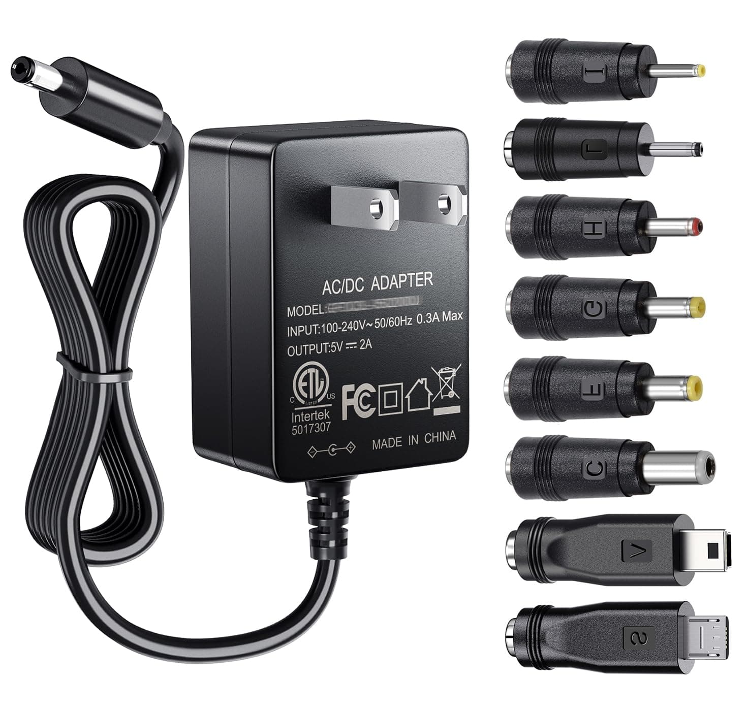 Replacement 5V 2A AC Adapter Charger with 8 Tips