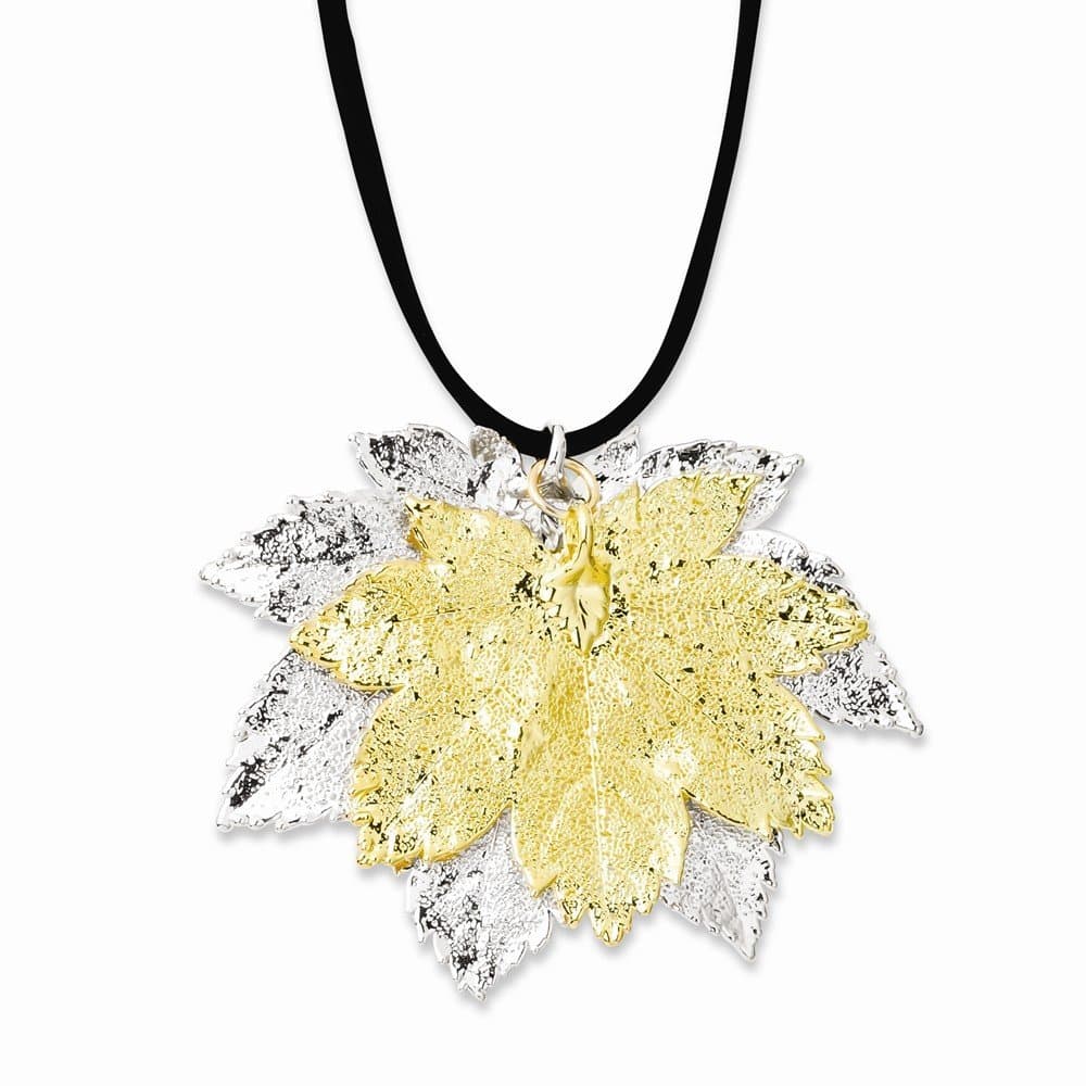 24k Gold Dipped Silver Double Full Moon Maple Leaf Necklace