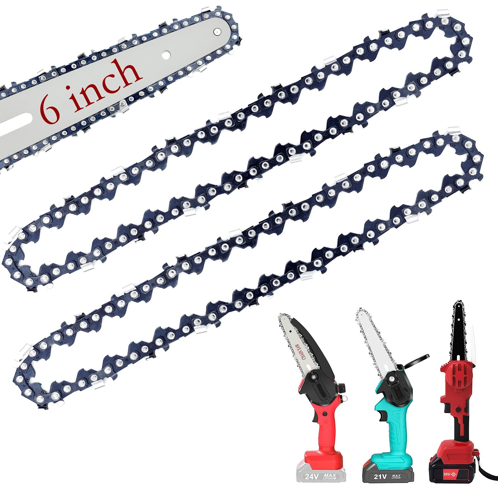 [2 Pieces] 6 Inch Mini Chainsaw Chain, 6 Inch Replacement Chains for Cordless Electric Portable Mini Chainsaw, Guide Saw Chain for 6" Mini Chainsaws for Wood Branch Cutting