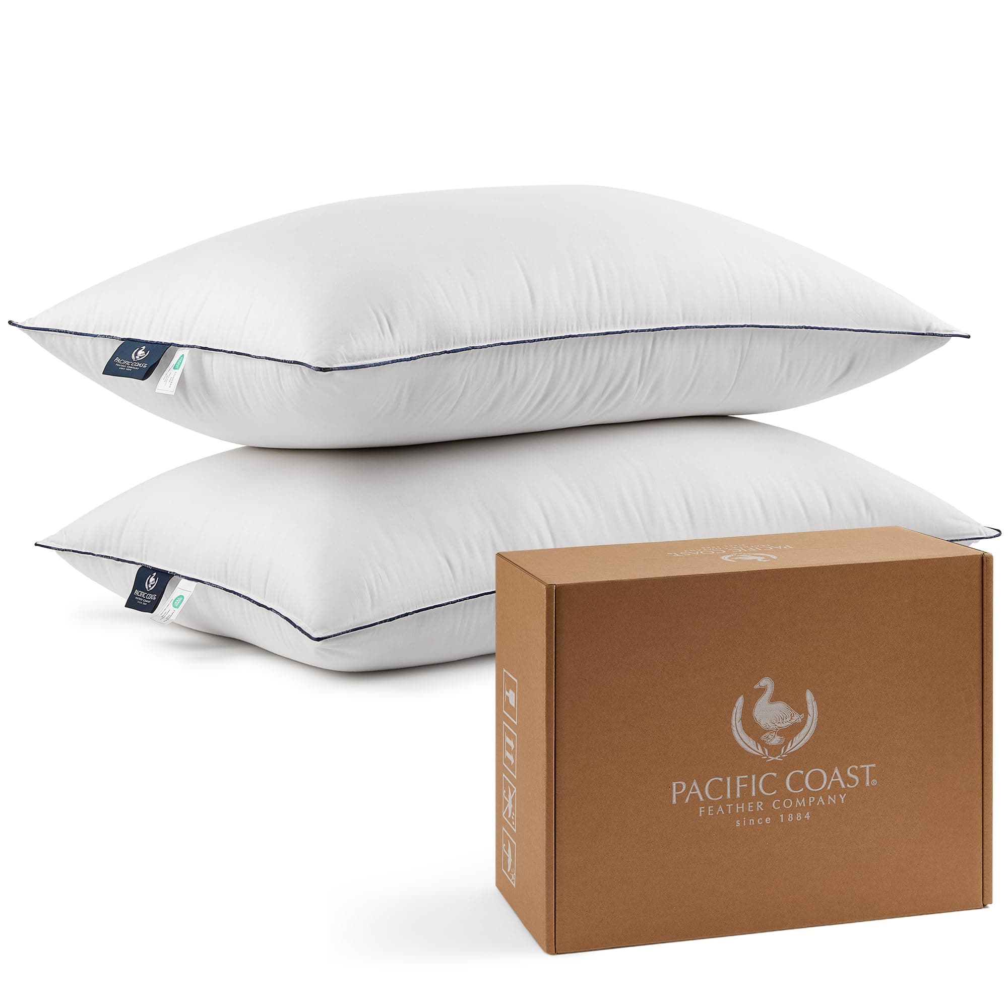 Pacific Coast Bed Pillows for Side and Back Sleepers, Feather and Down Hotel Pillows with 100% Cotton Shell, Medium Supportive, Downproof, King Size 2 Pack