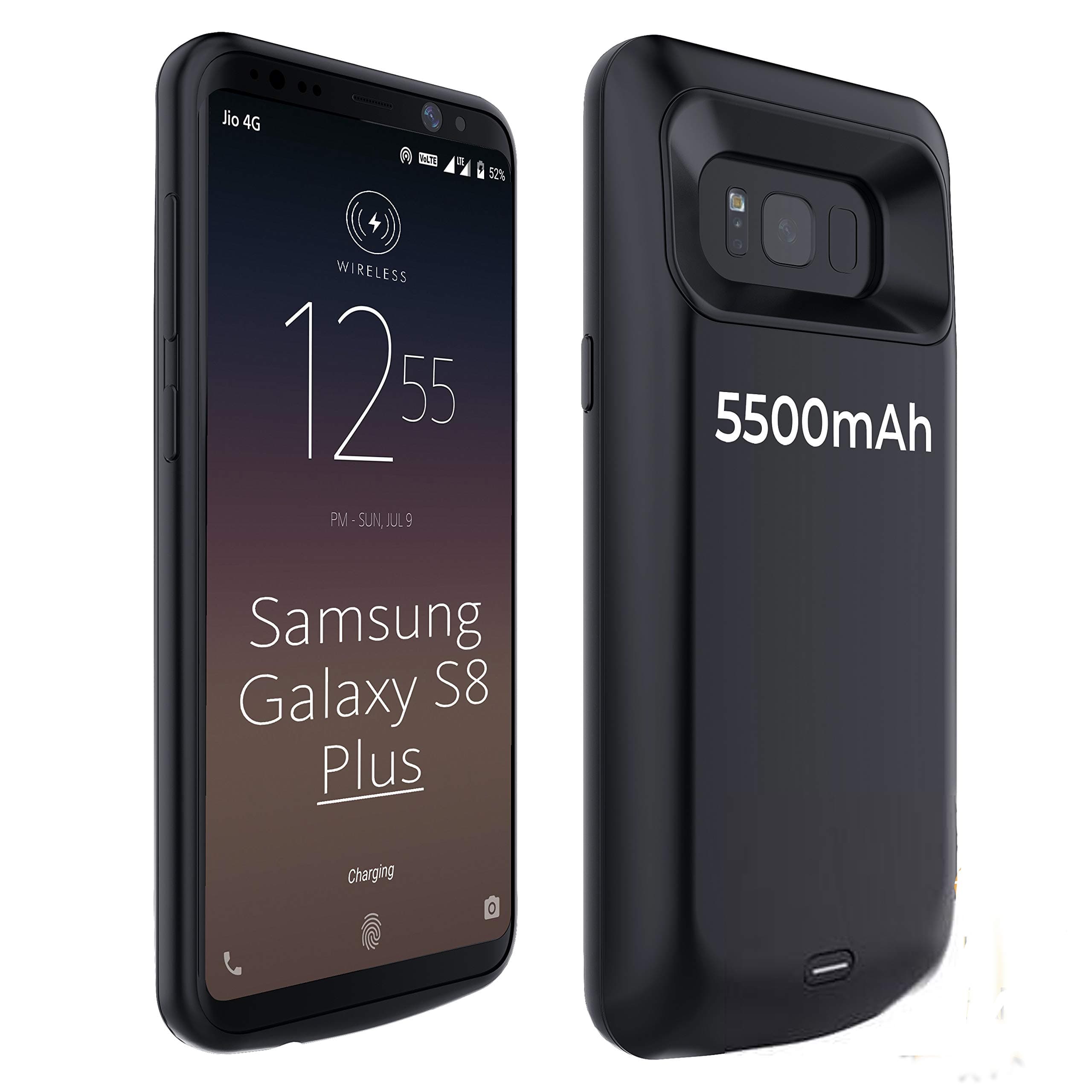 NRO Battery Case for Samsung Galaxy S8 Plus (6.2”) 5500mAh Wireless Charging Portable Rechargeable Extended Battery Pack Protective Charging Case with Tempered Glass Screen Protector…