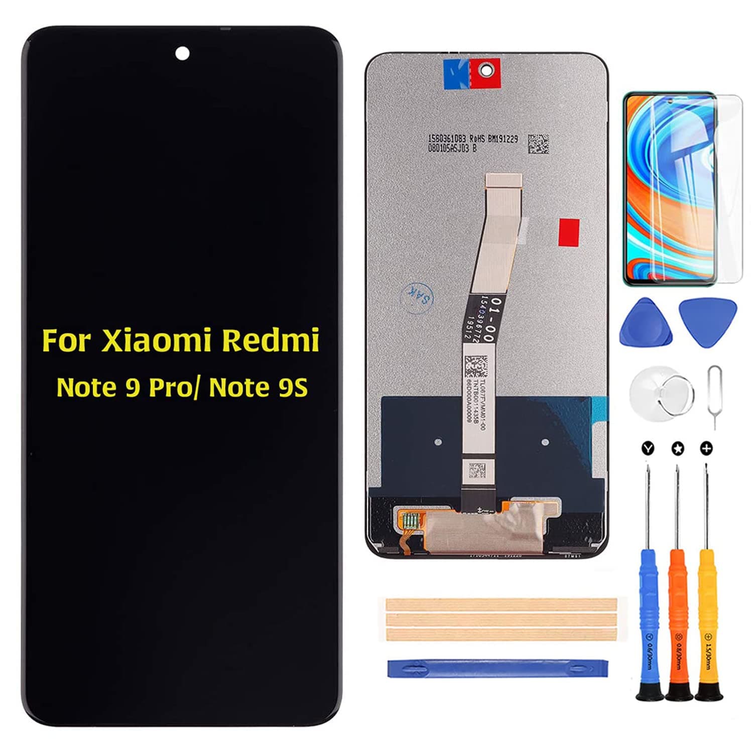 A-MIND for Xiaomi Redmi Note 9 Pro/Redmi Note 9S 6.67" 【4G Version】 LCD Display Touch Screen Digitizer Full Assembly Replacement Kits,with Free Screen Protector+Tools (Black)