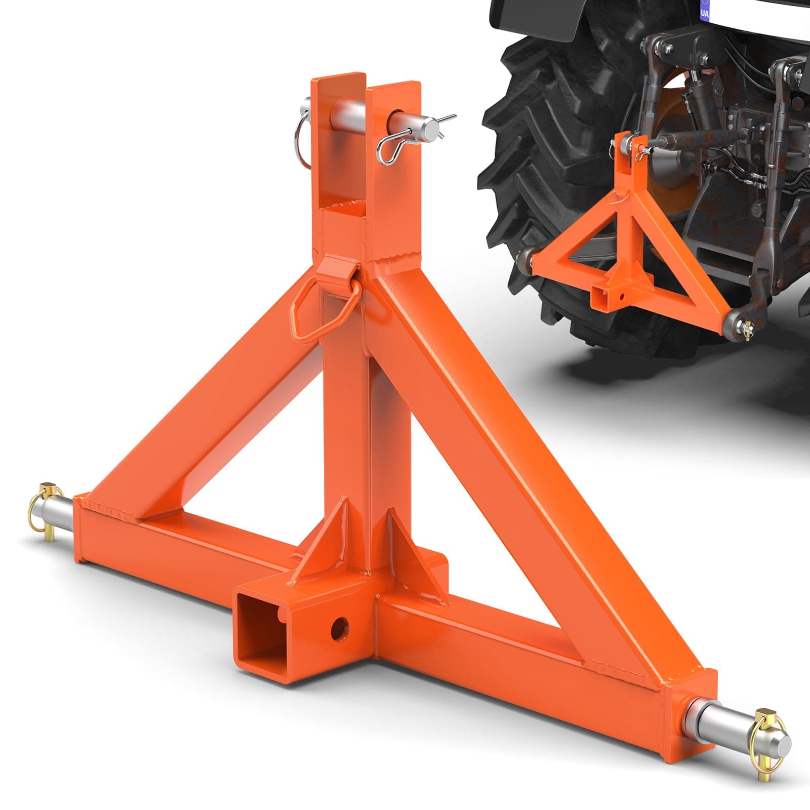 3 Point Trailer Hitch with 2" Receiver Quick Hitch Compatible with Category 1 Tractors, Heavy Duty 3pt Towing Hitch Tractor Drawbar Hitch Adapter for BX, Kubota, John Deere, NorTrac, Kioti(Orange)