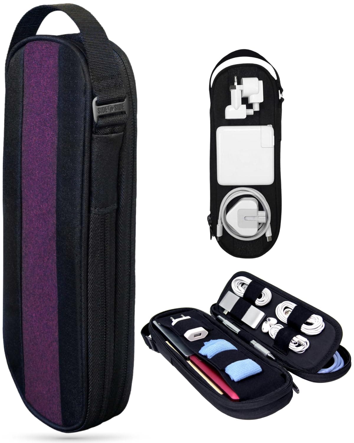 SIDE BY SIDE Electronics Organizer Travel Case for Cables, Charger, Power Bank – Tech Bag for MacBook Accessories, Adapter – Slim Cord Organizer Bag with Gift Box for Travel & Daily Use