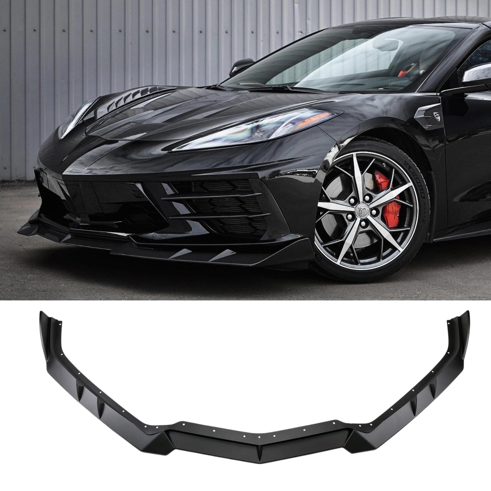 Front Bumper Lip Splitter Spoiler Compatible with 2020-2026 Chevy Corvette C8, 3PCS (Matt Black)